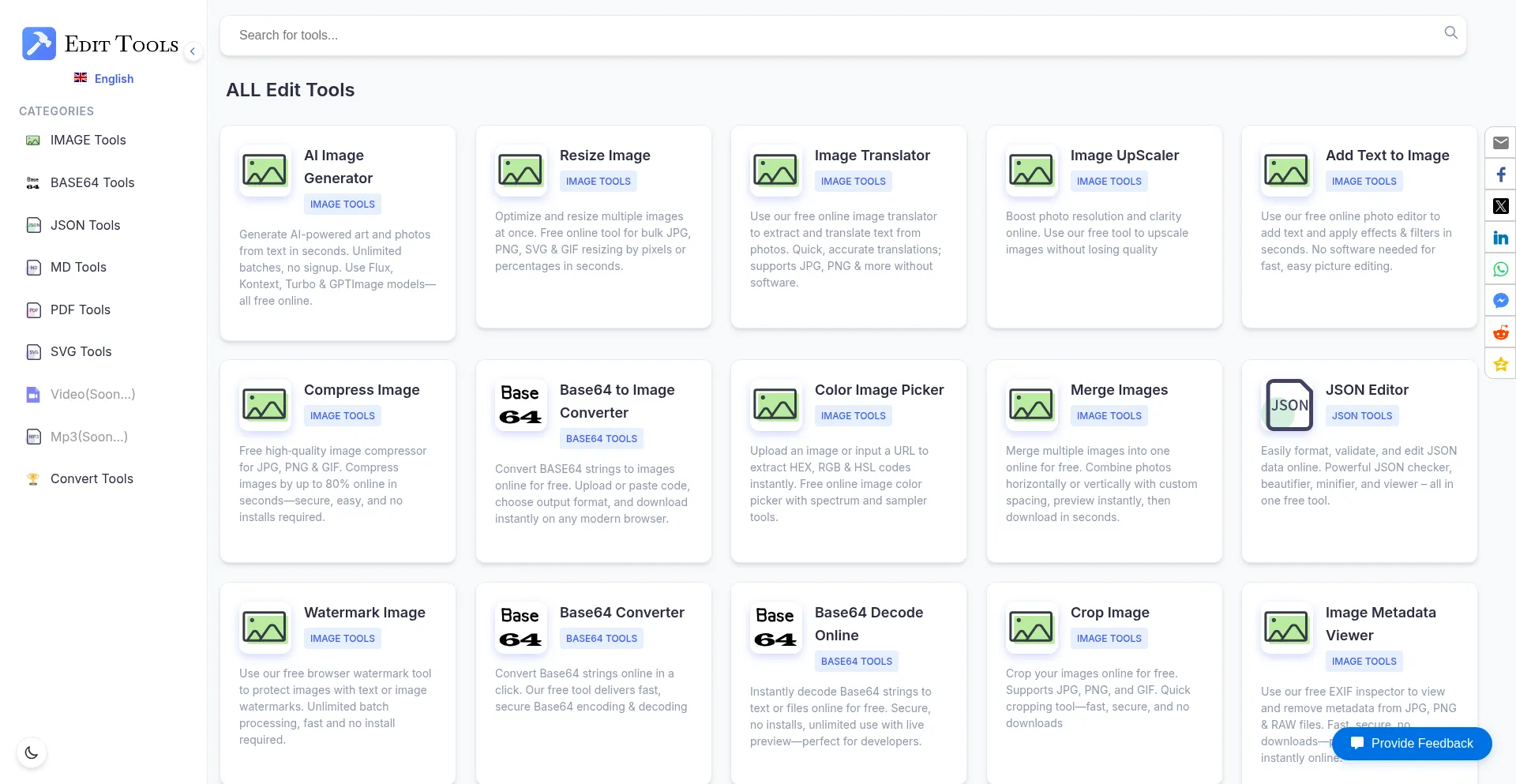 Website screenshot of Edittools.org