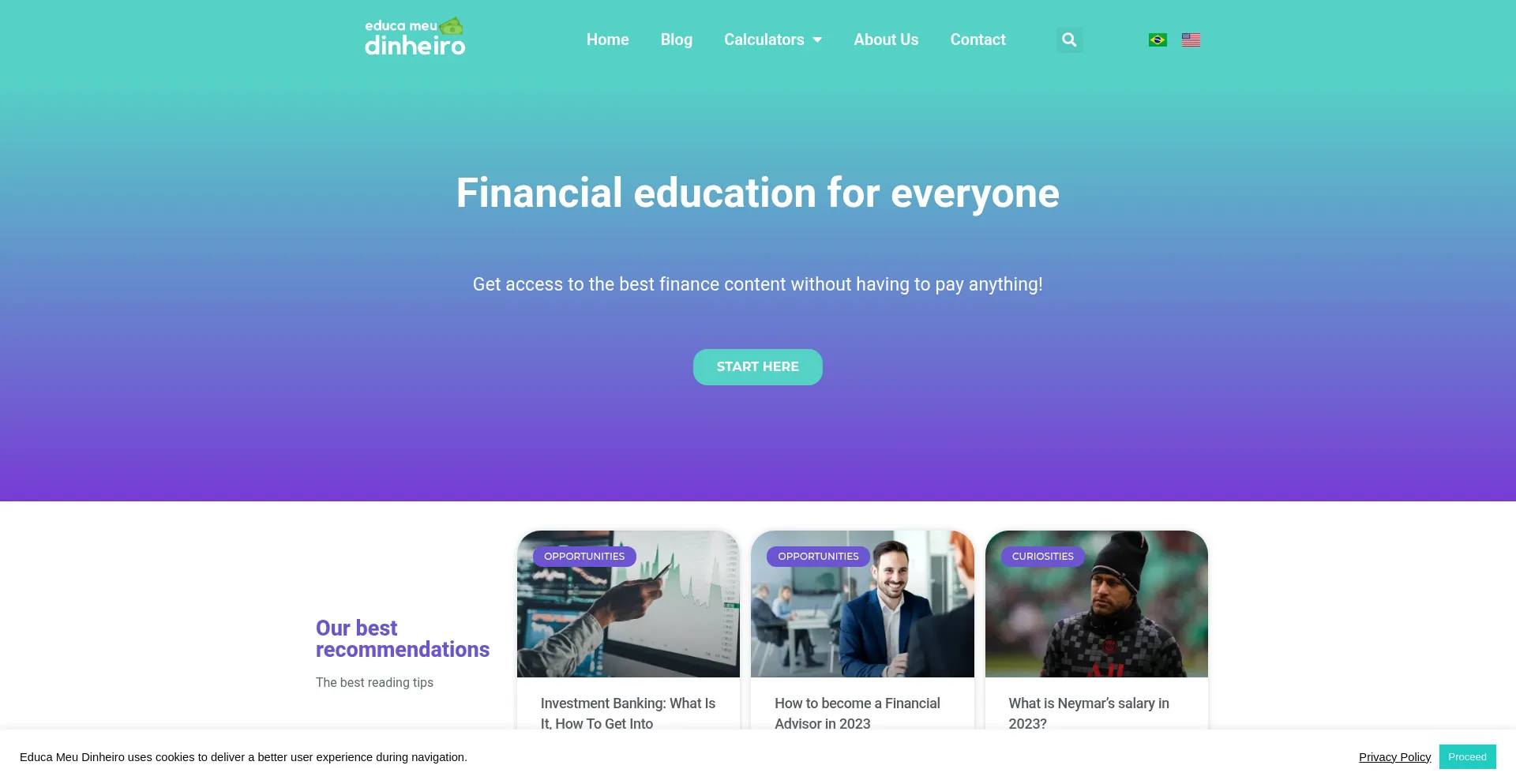 Website screenshot of Educameudinheiro.com.br
