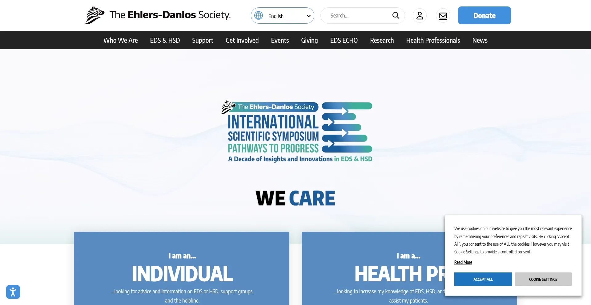 Website screenshot of Ehlers-danlos.com