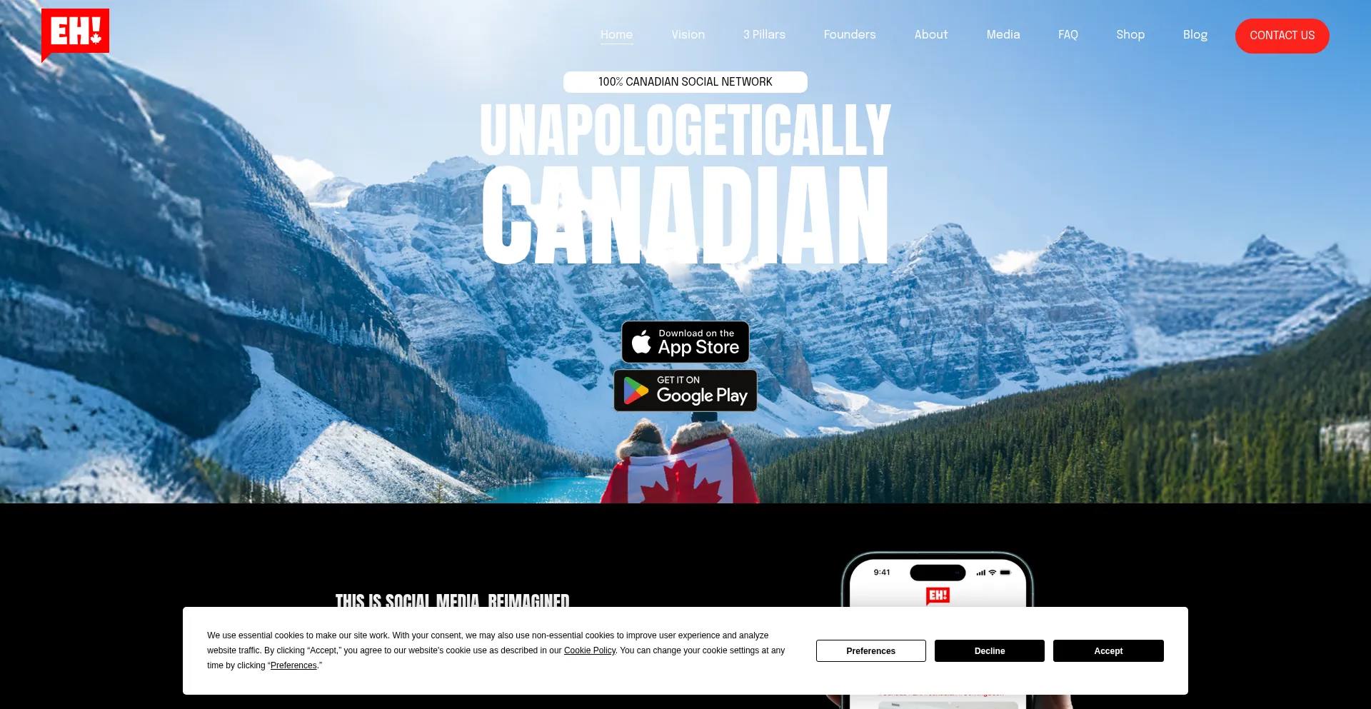 Website screenshot of Ehnow.ca