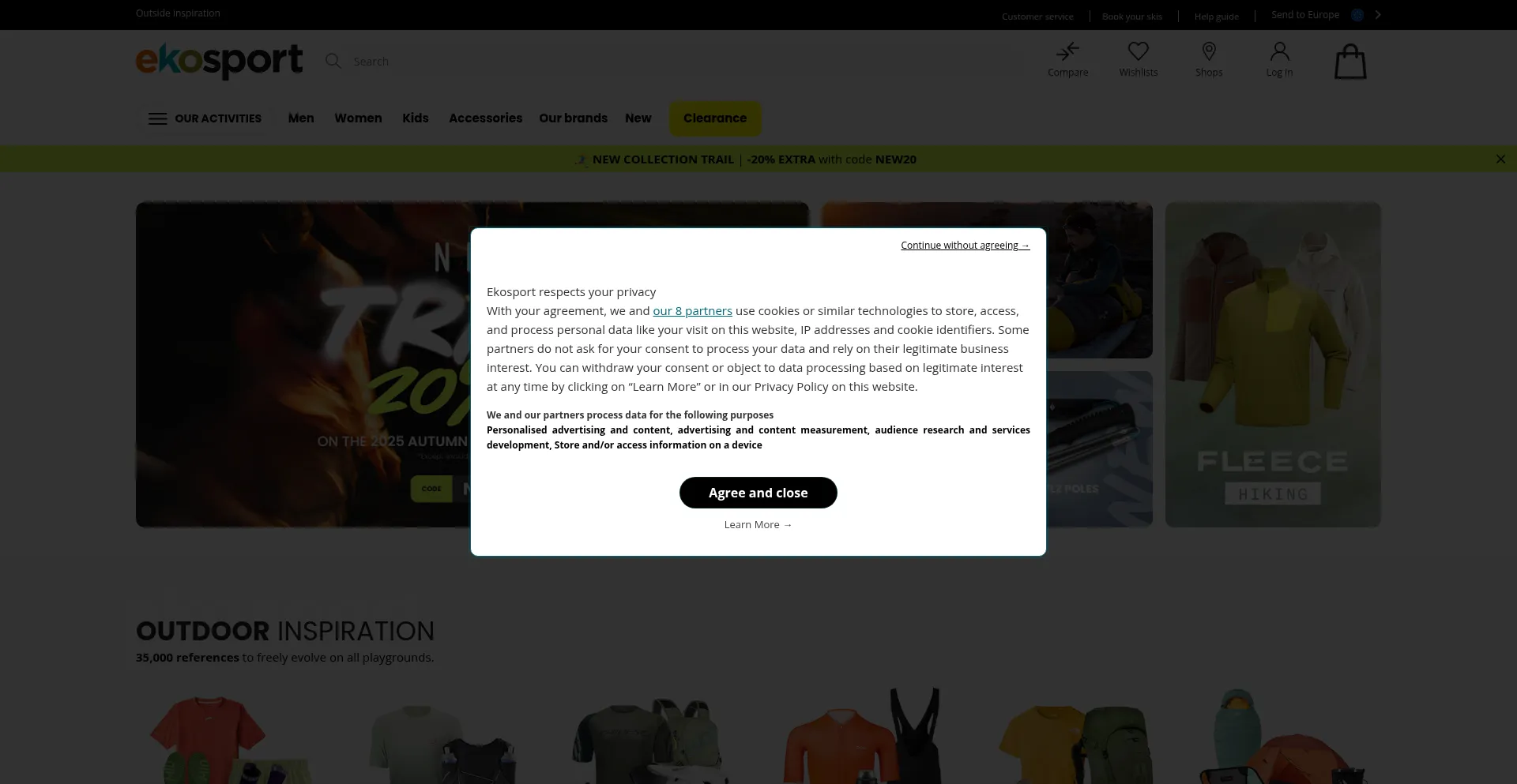 Website screenshot of Ekosport.eu