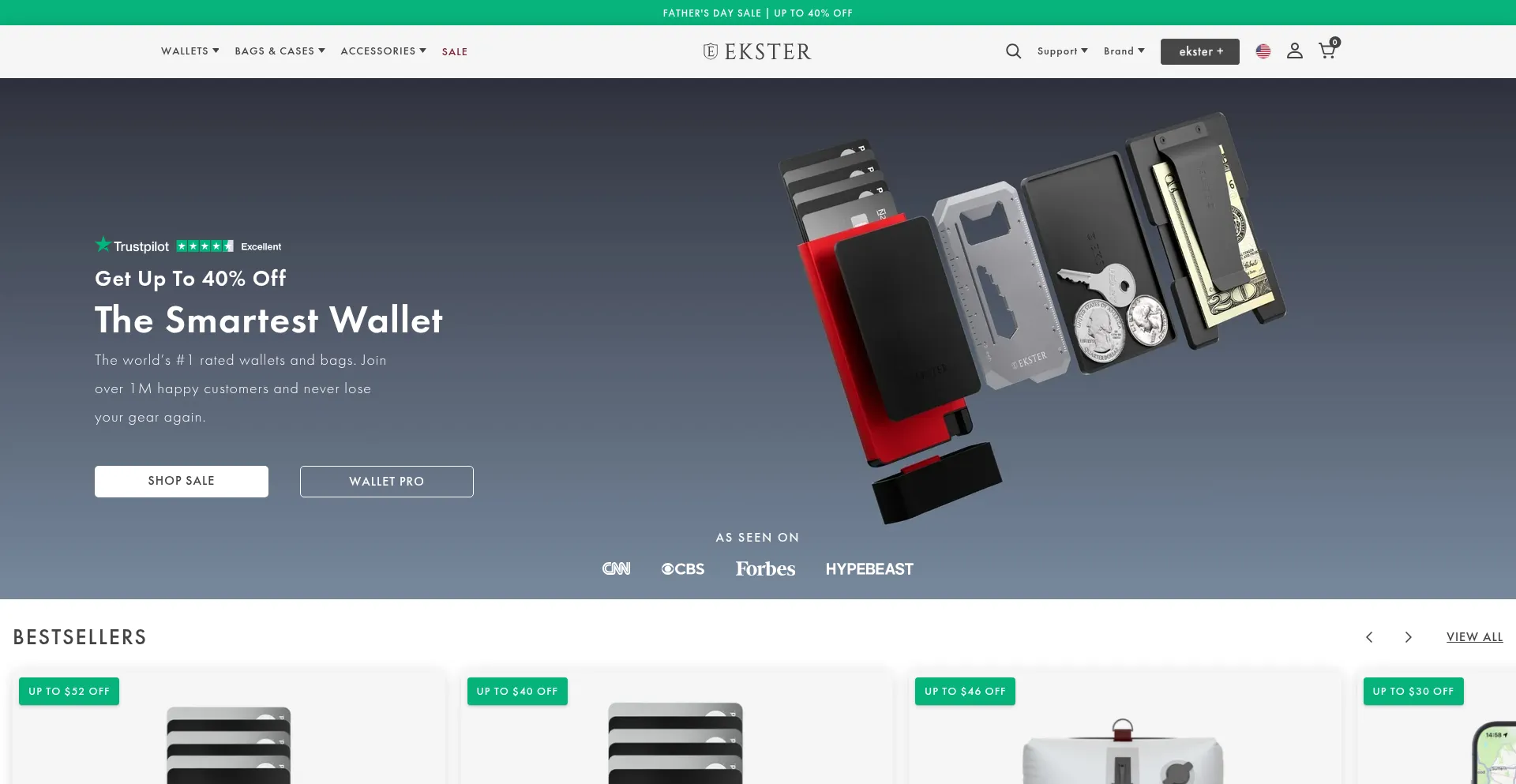 Website screenshot of Ekster.com