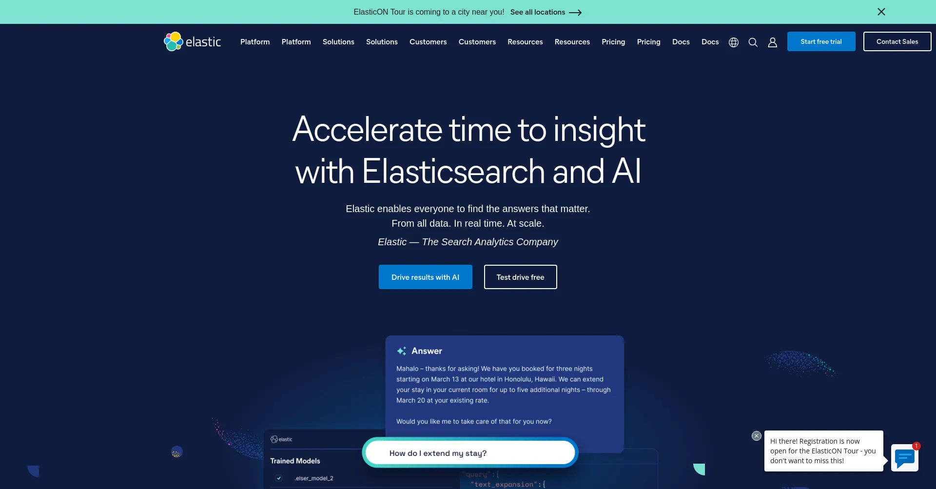 Website screenshot of Elastic.co