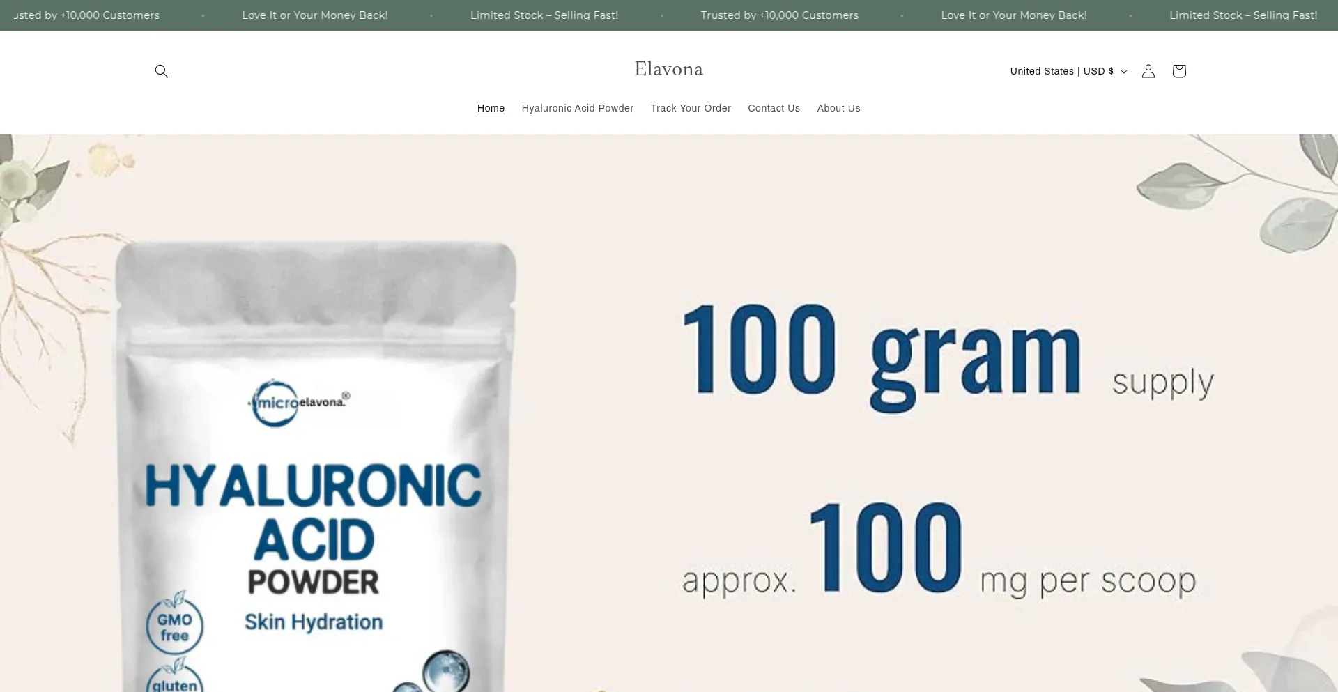 Website screenshot of Elavona.com