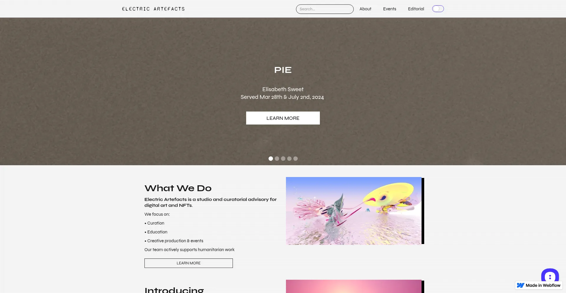 Website screenshot of Electricartefacts.art