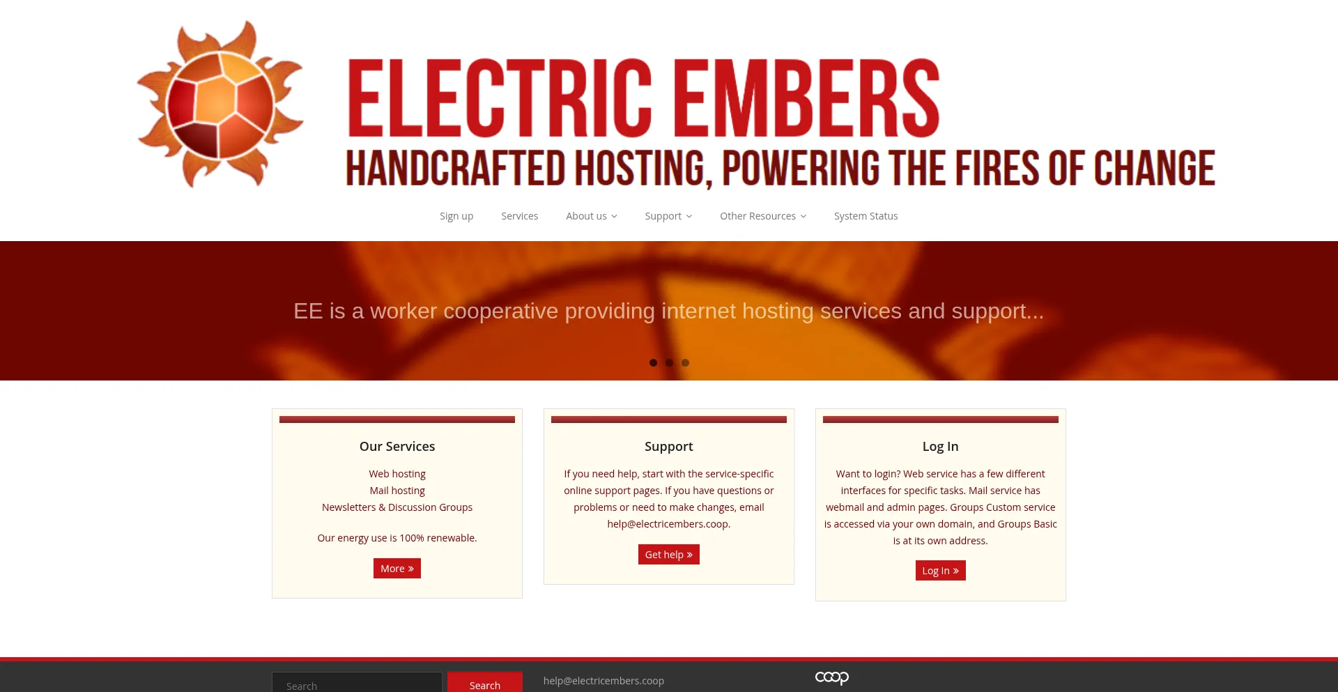 Website screenshot of Electricembers.net