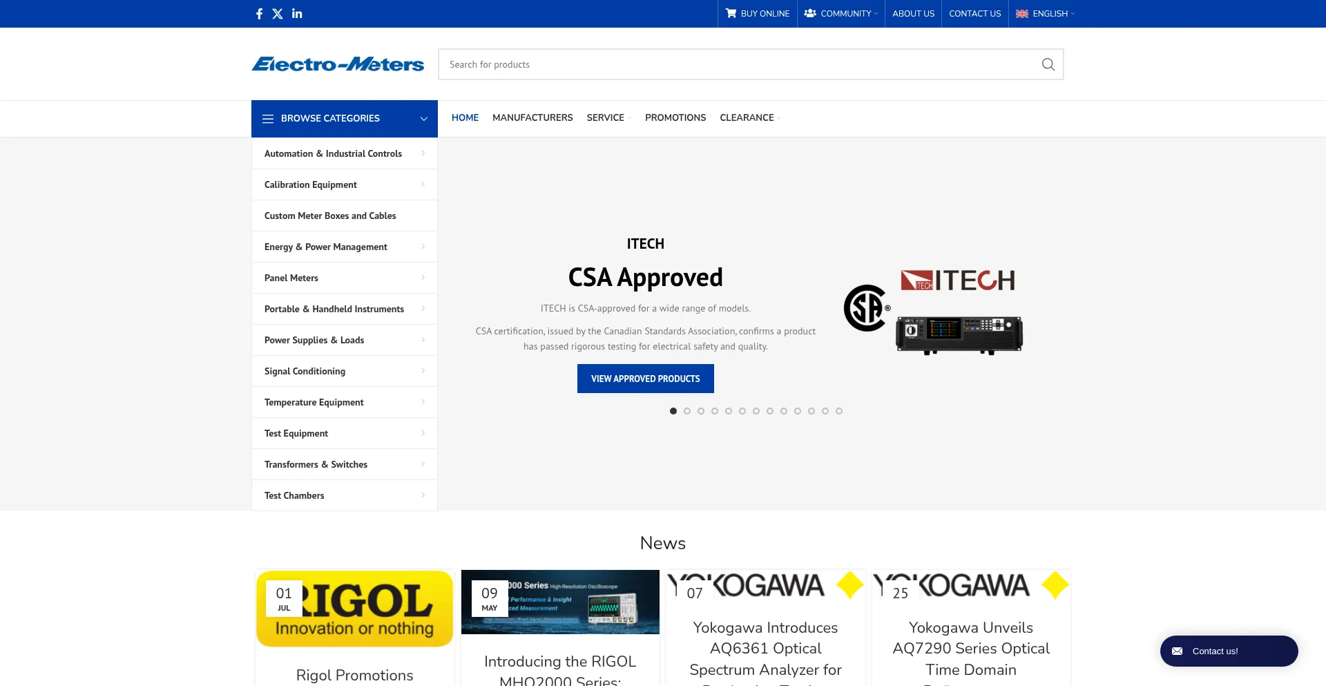 Website screenshot of Electro-meters.com