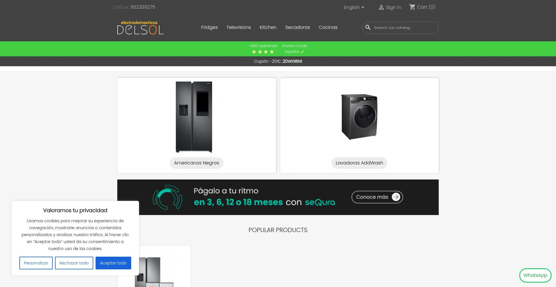 Website screenshot of Electrodomesticosdelsol.es