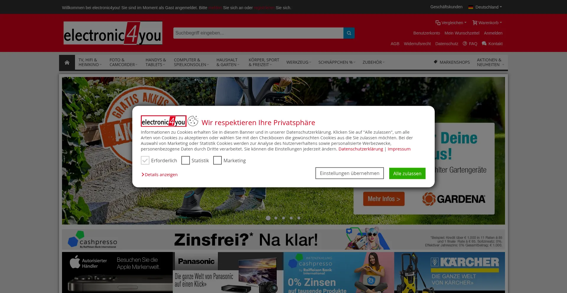 Website screenshot of Electronic4you.de