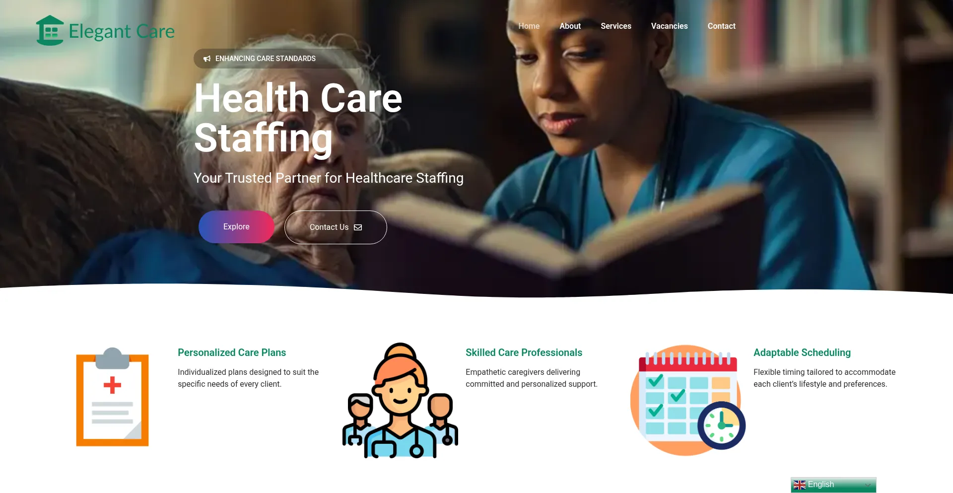 Website screenshot of Elegantcarehome.com