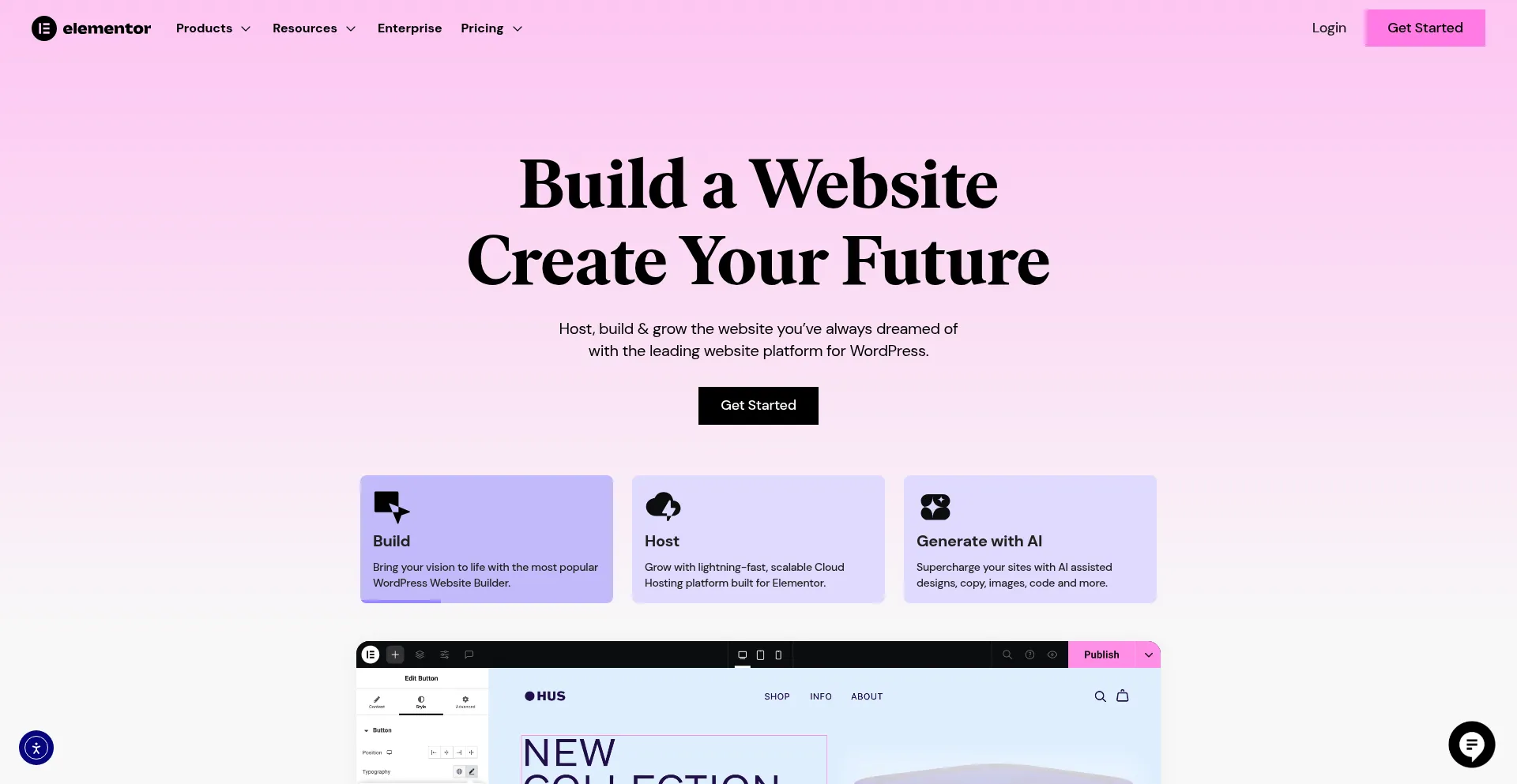 Website screenshot of Elementor.com