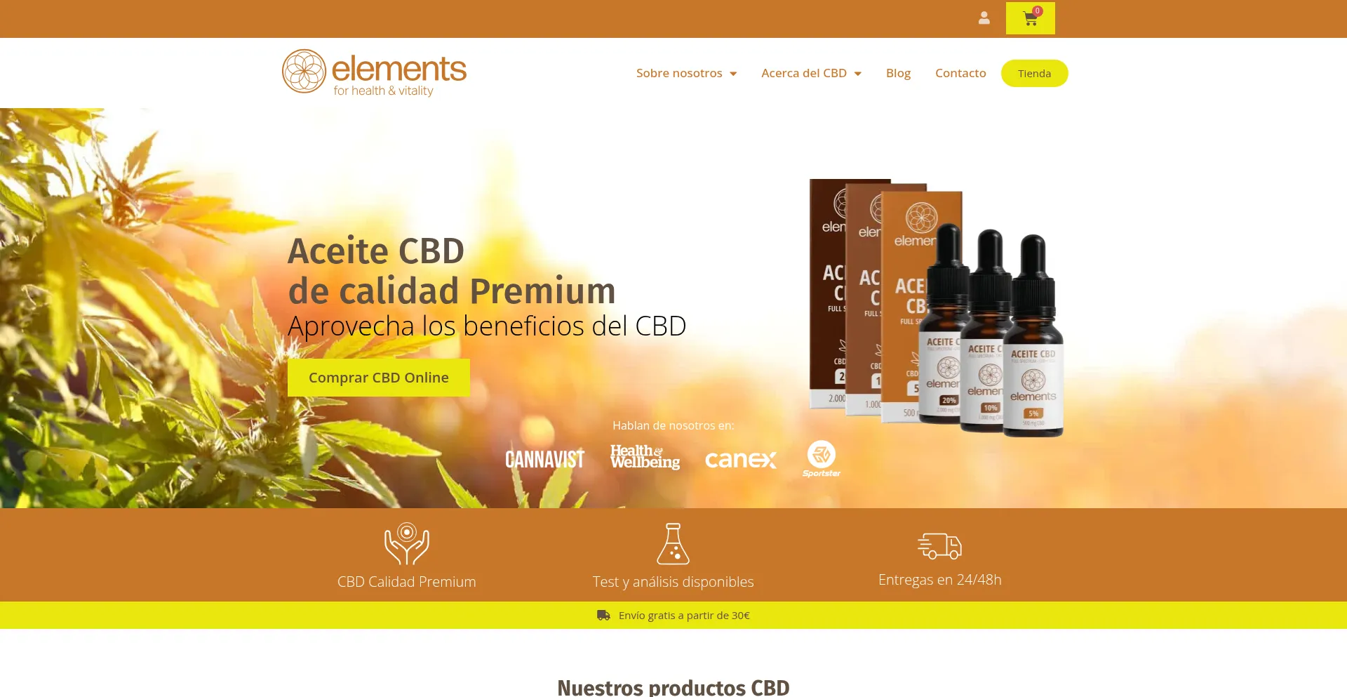Website screenshot of Elementscbd.es