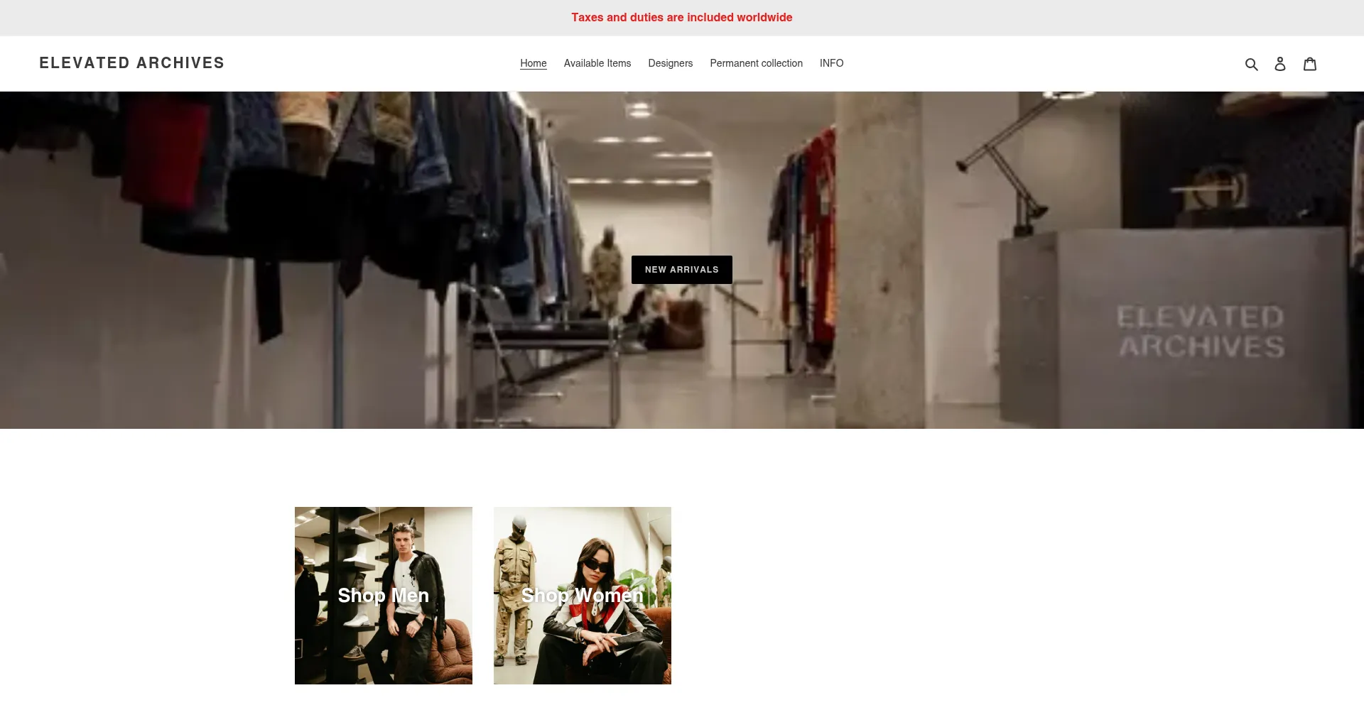 Website screenshot of Elevated-archives.com