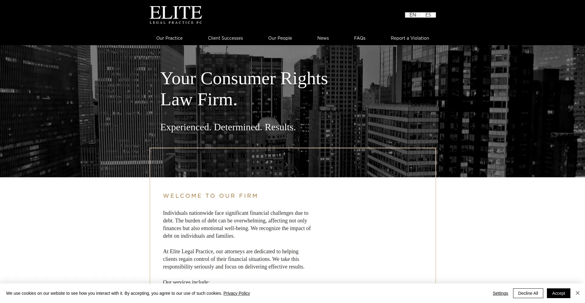 Website screenshot of Elitelegalpractice.com