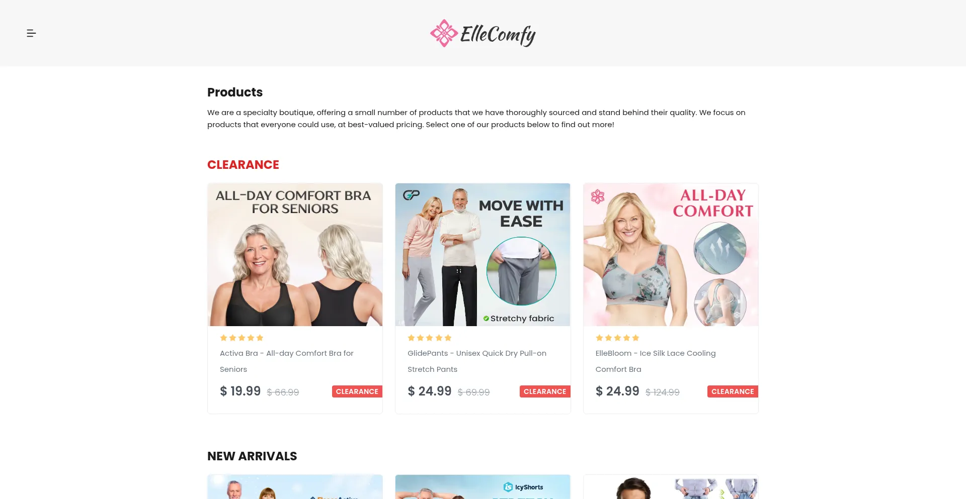 Website screenshot of Ellecomfy.com