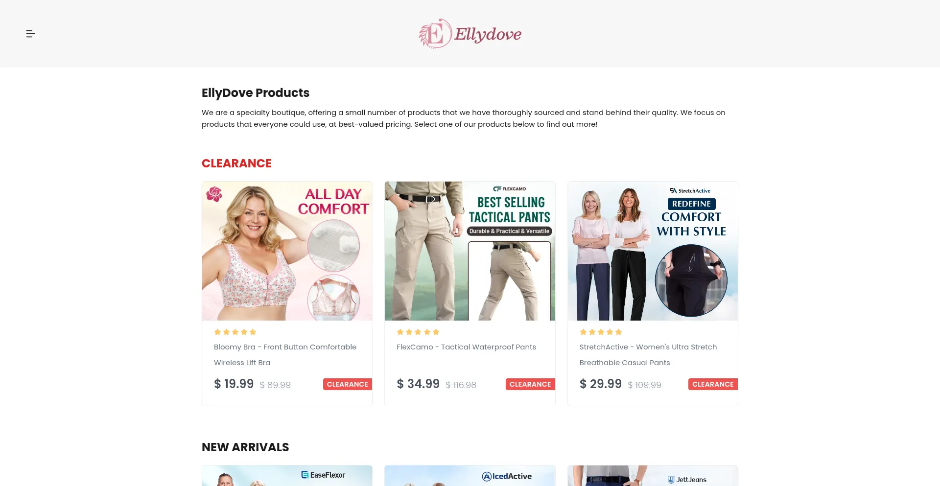 Website screenshot of Ellydove.com
