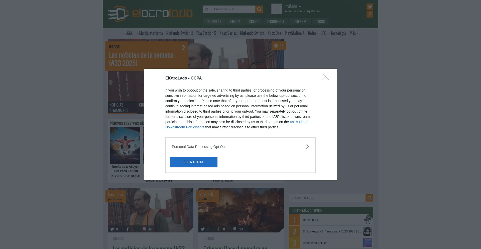 Website screenshot of Elotrolado.net