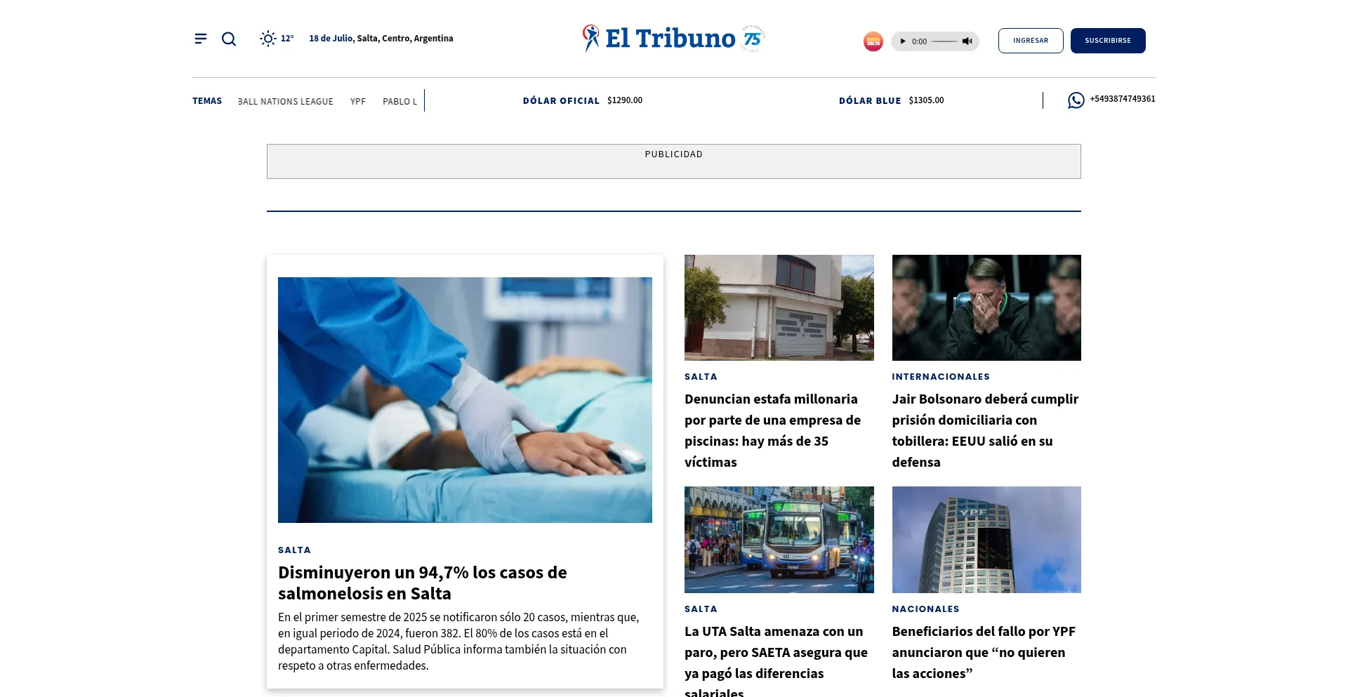 Website screenshot of Eltribuno.com