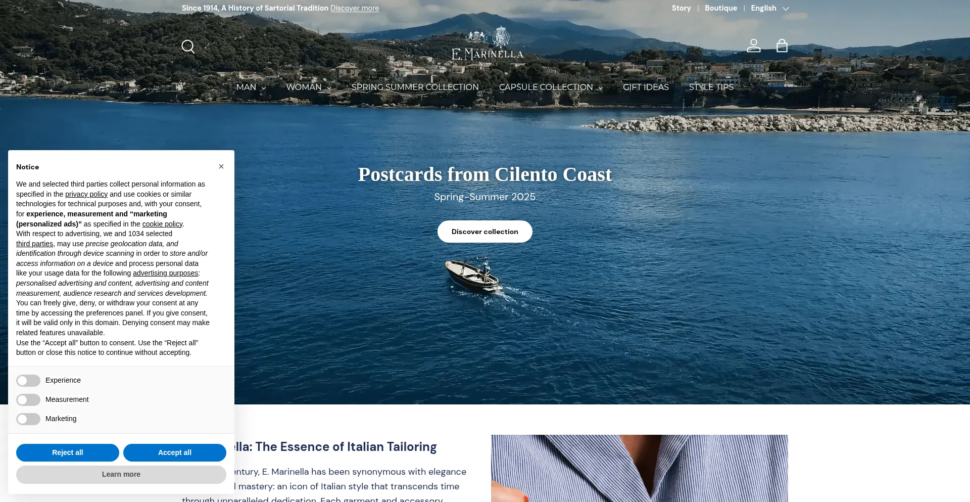 Website screenshot of Emarinella.eu