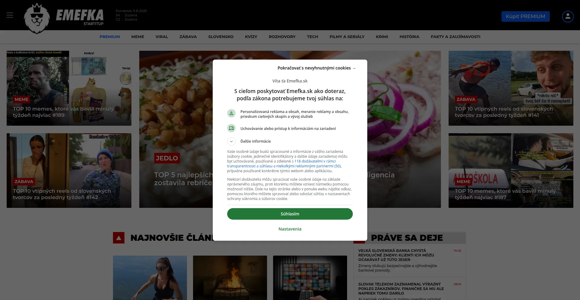 Website screenshot of Emefka.sk