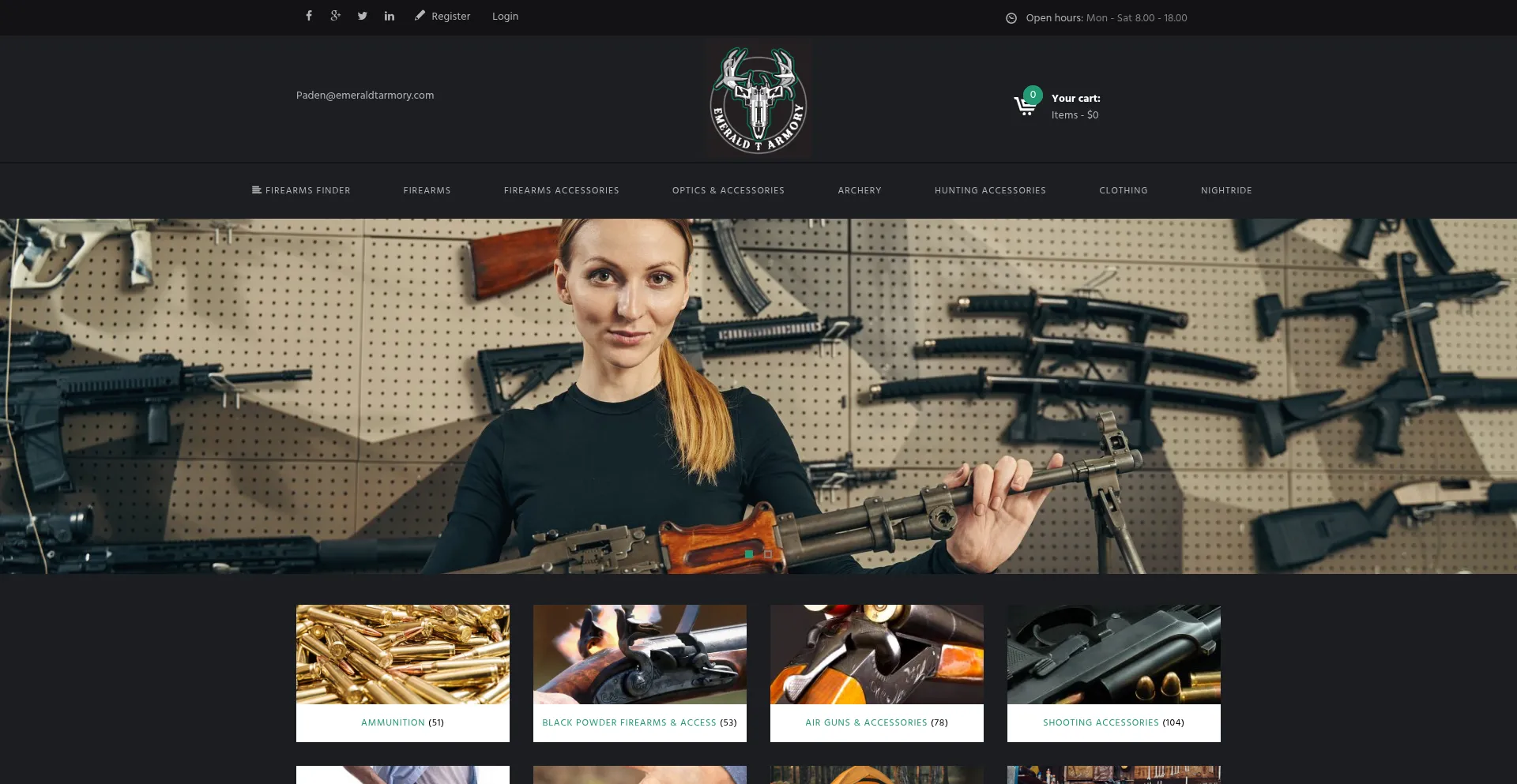 Website screenshot of Emeraldtarmory.com