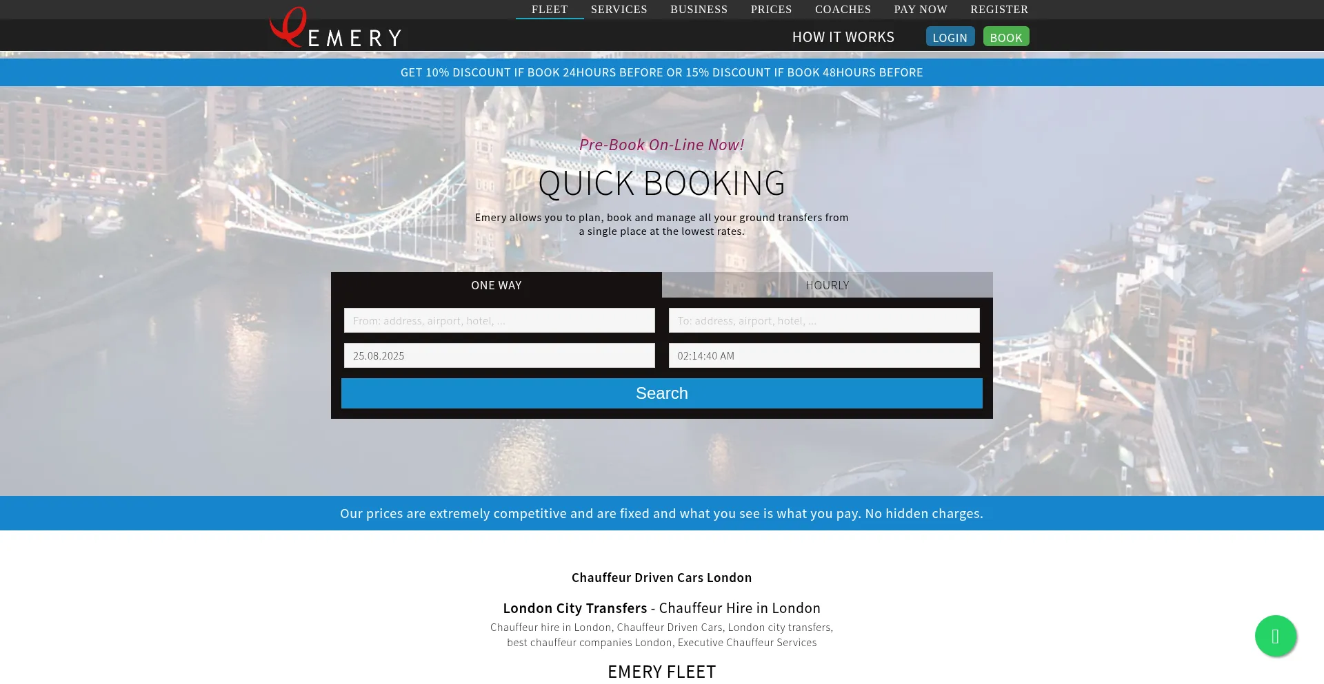 Website screenshot of Emerychauffeurs.com