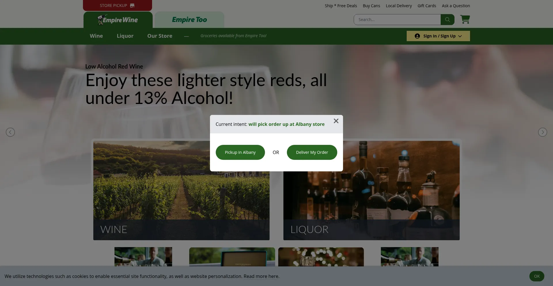 Website screenshot of Empirewine.com