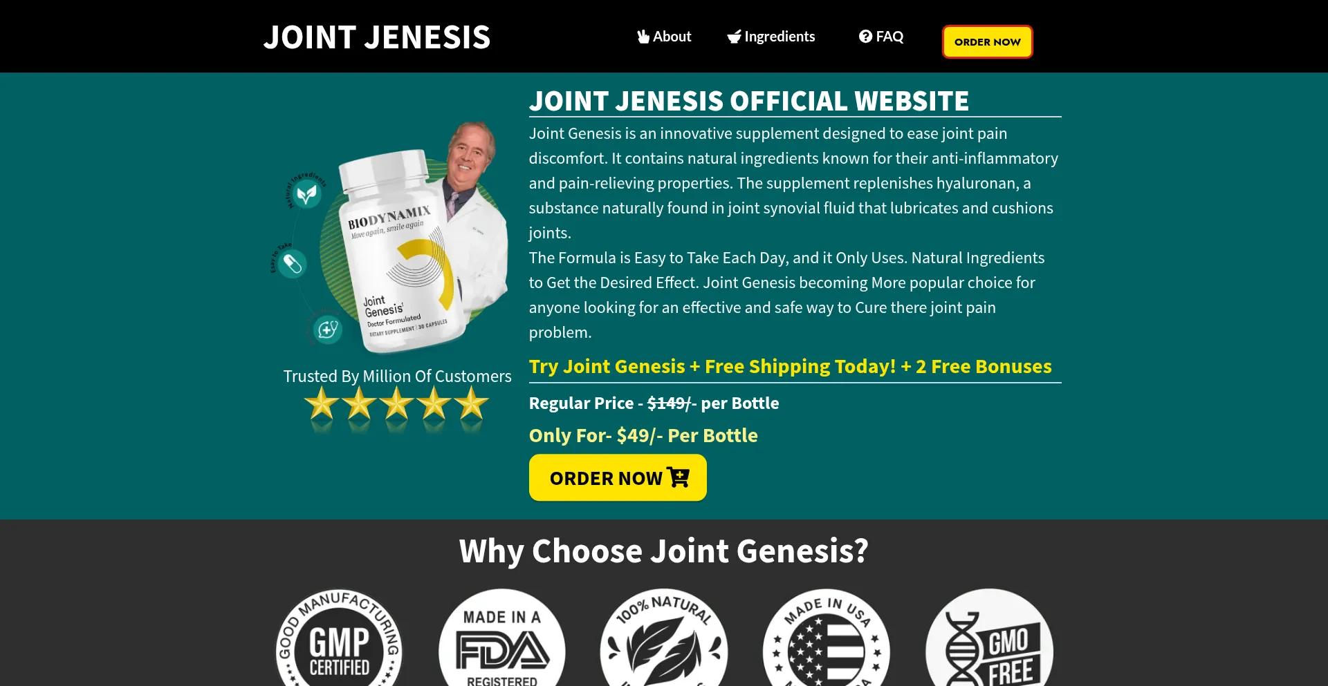 Website screenshot of En-us-en--jointgenesis.com