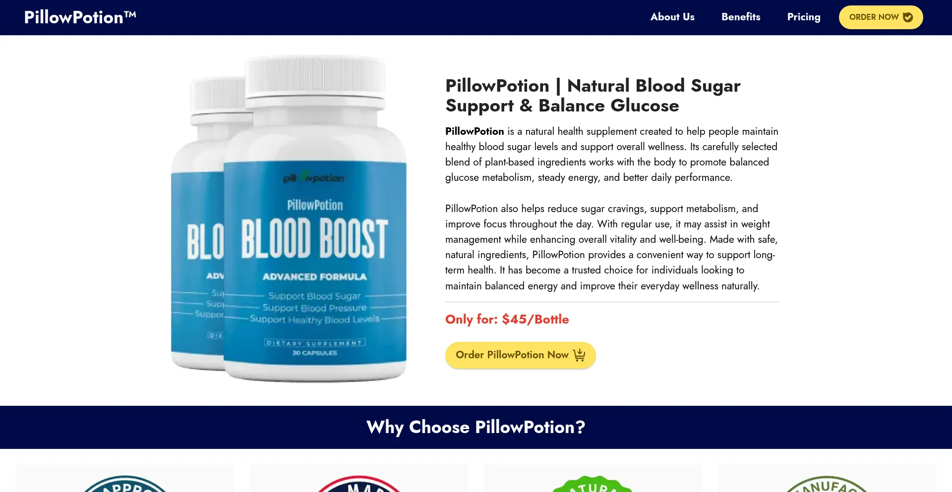 Website screenshot of En-us-pillowpotion.com