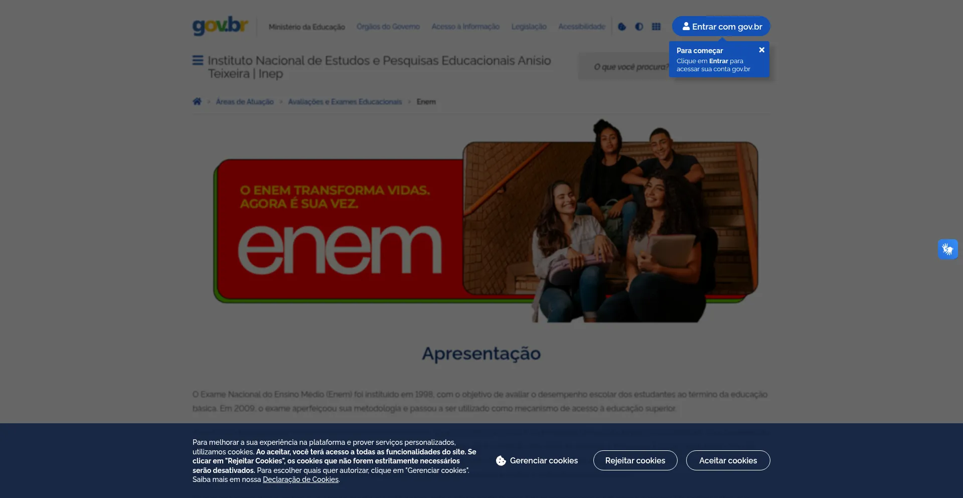 Website screenshot of Enem.inep.gov.br