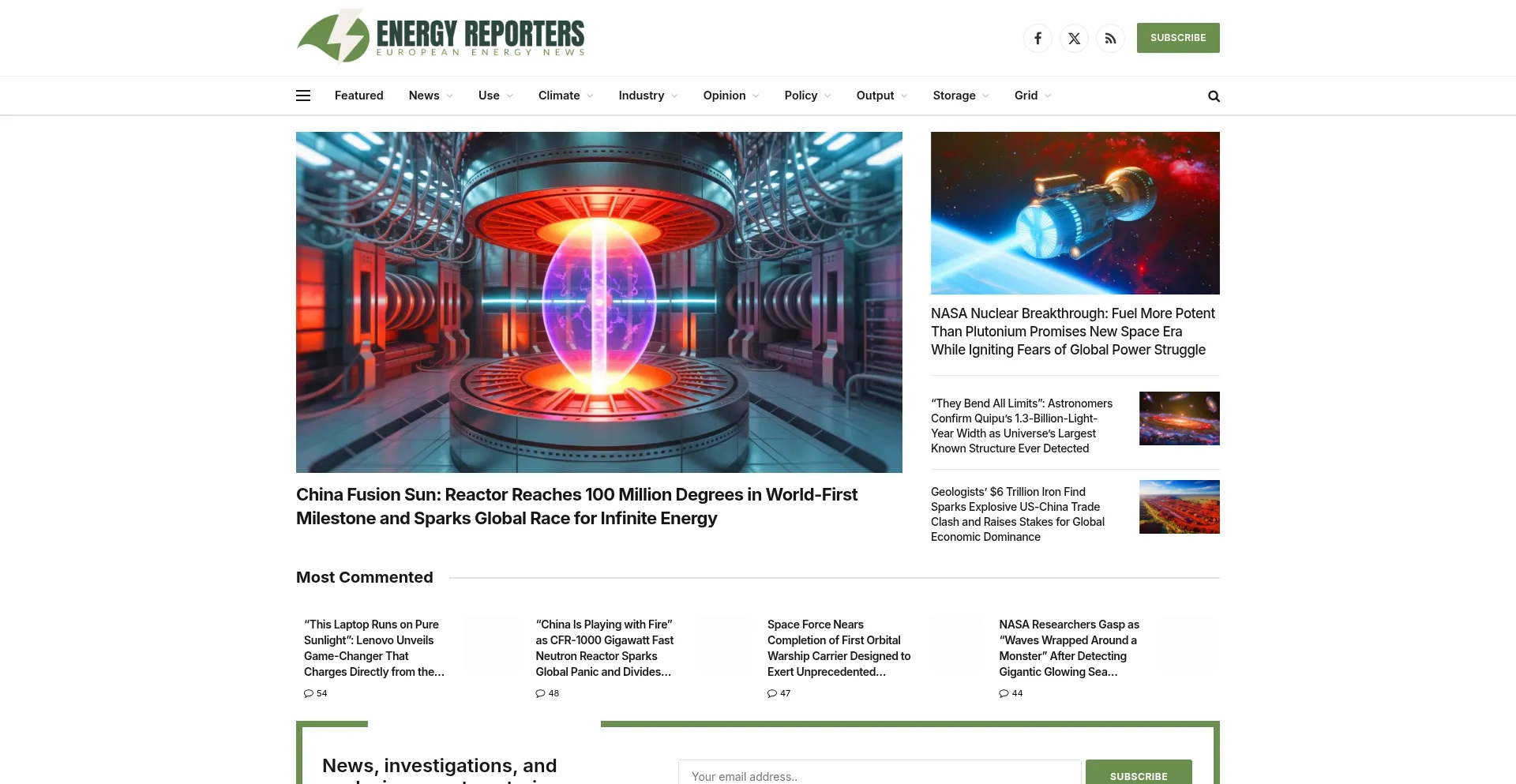 Website screenshot of Energy-reporters.com