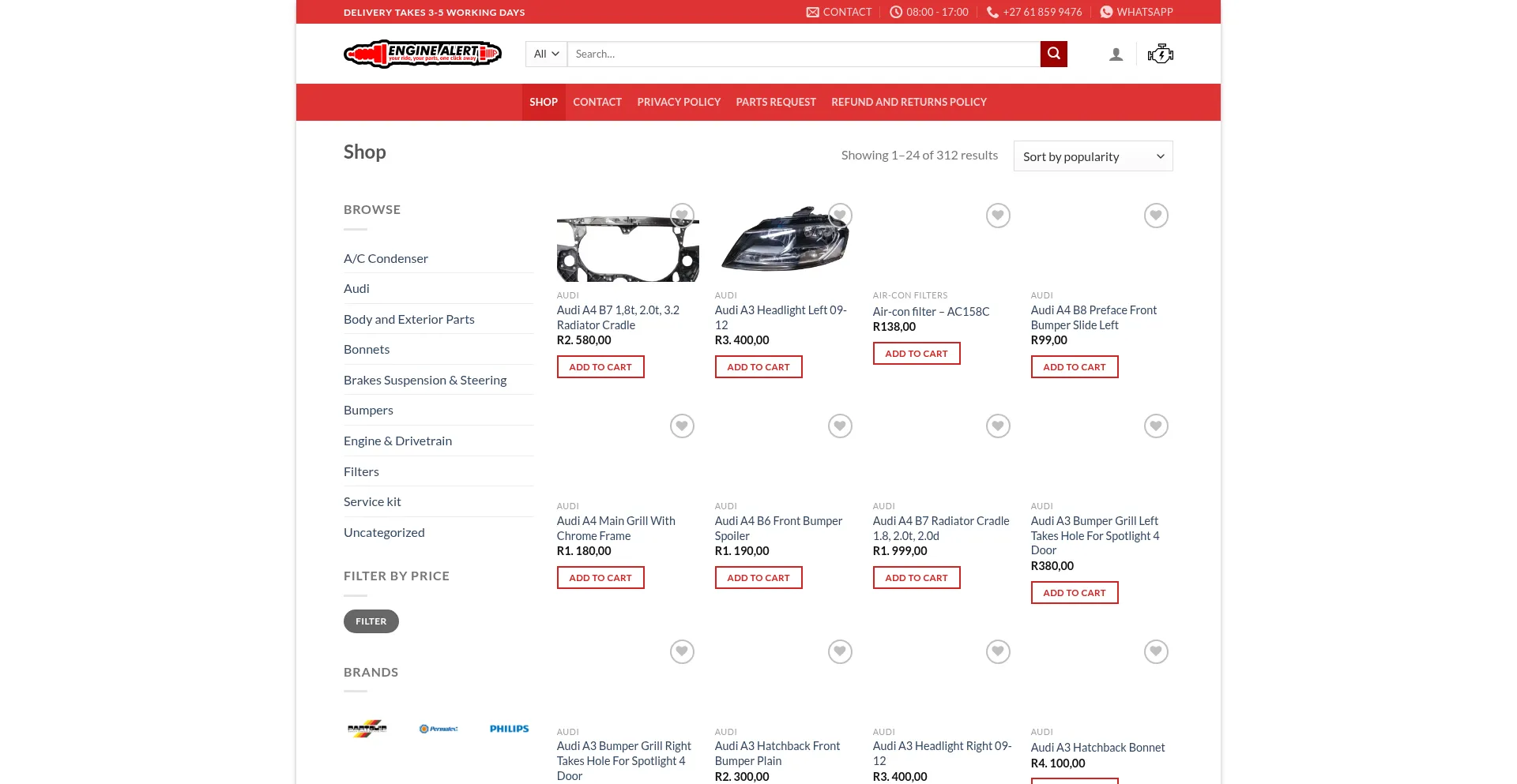 Website screenshot of Enginealert.co.za
