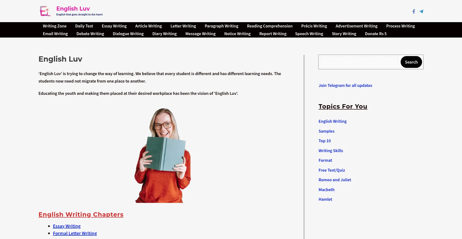 Website screenshot of Englishluv.com