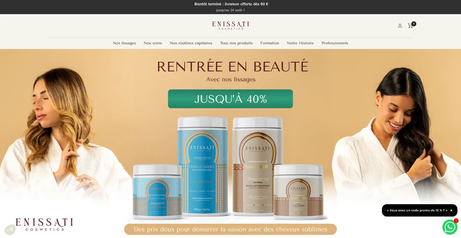 Website screenshot of Enissaticosmetics.com