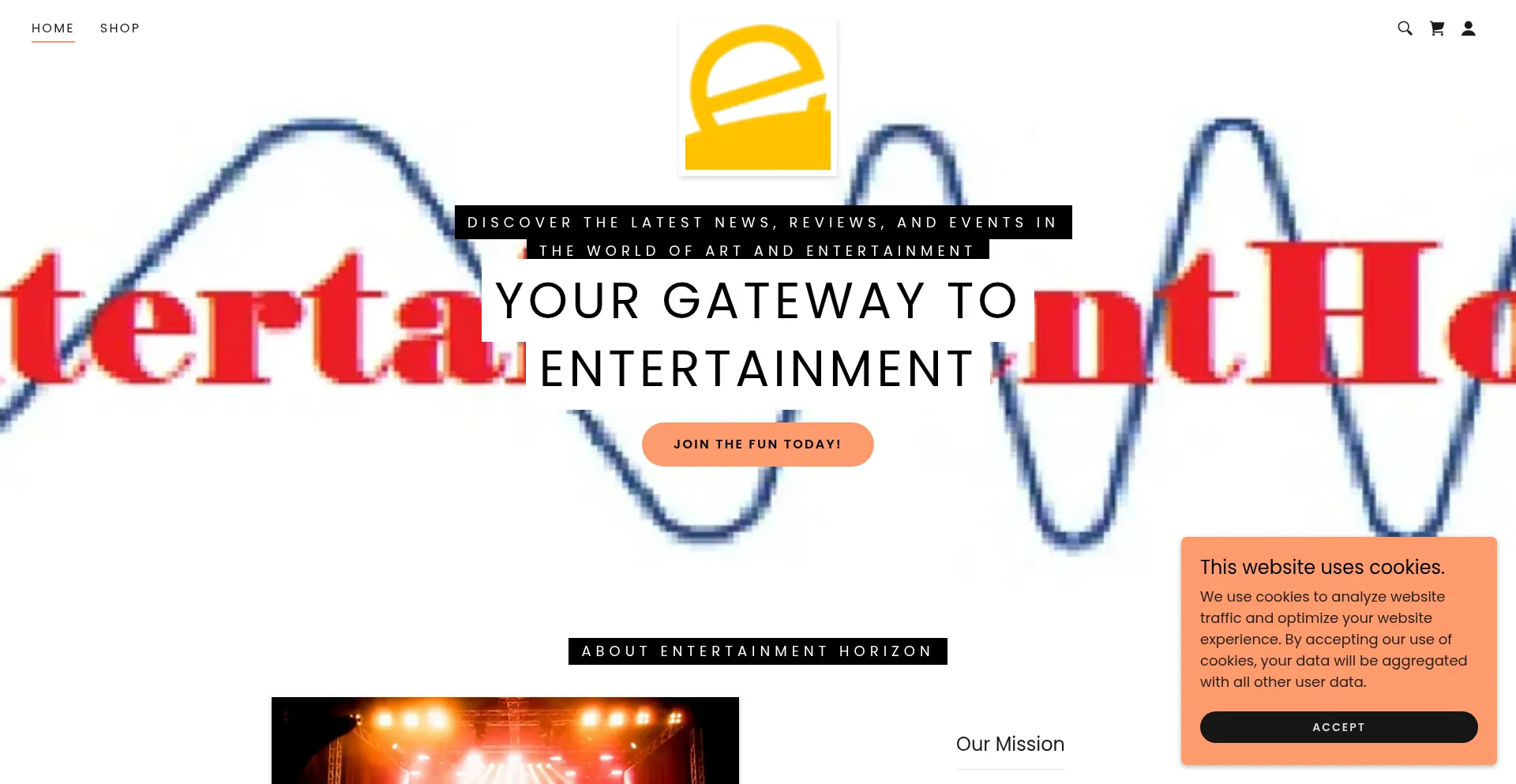 Website screenshot of Entertainmenthorizon.com