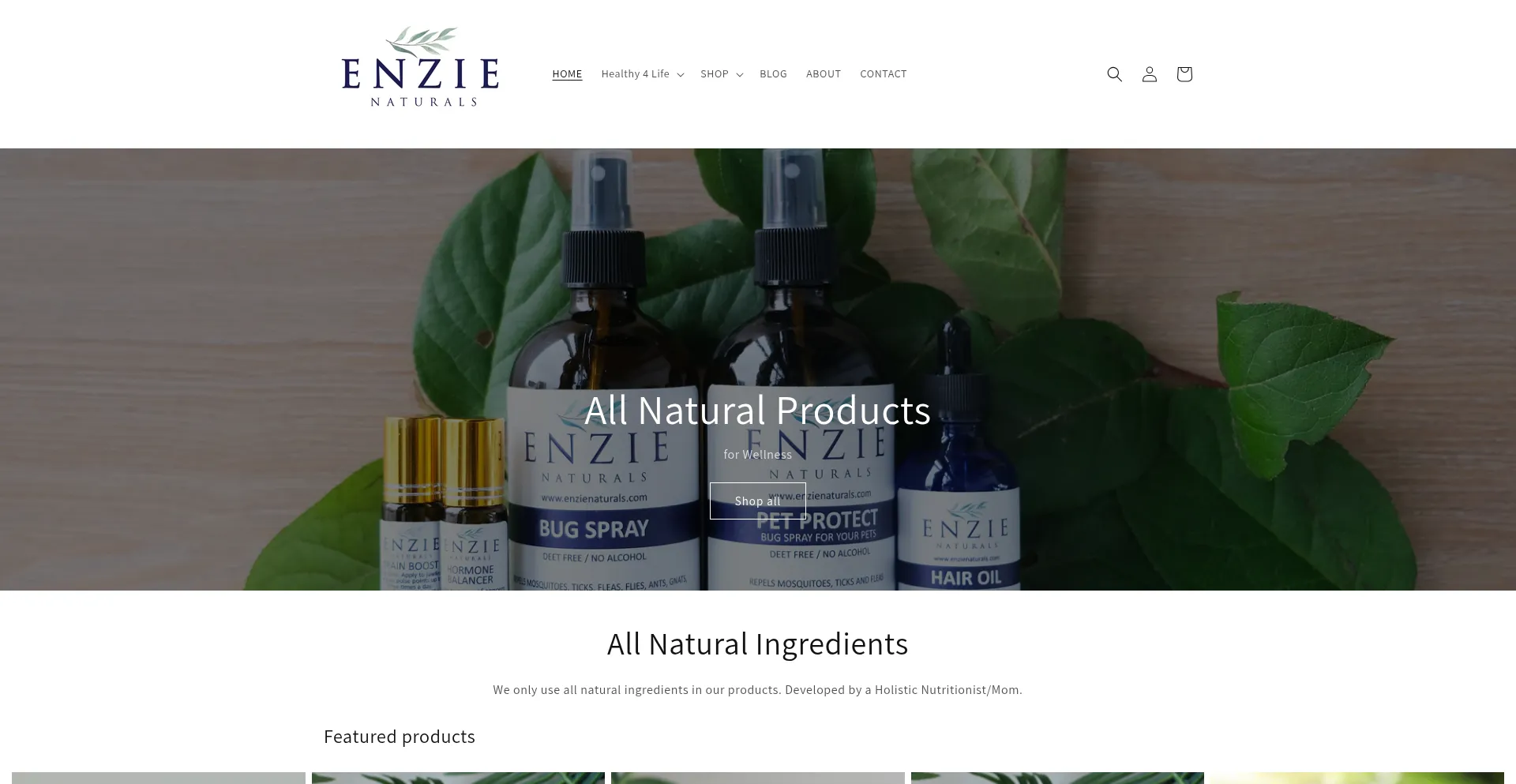 Website screenshot of Enzienaturals.com