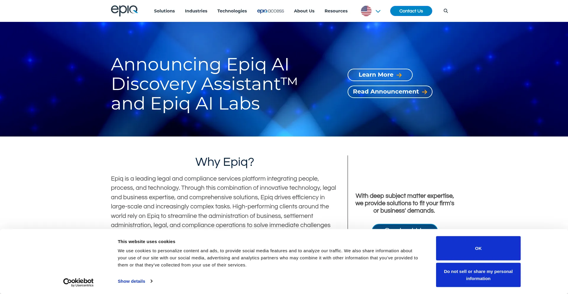 Website screenshot of Epiqsystems.com