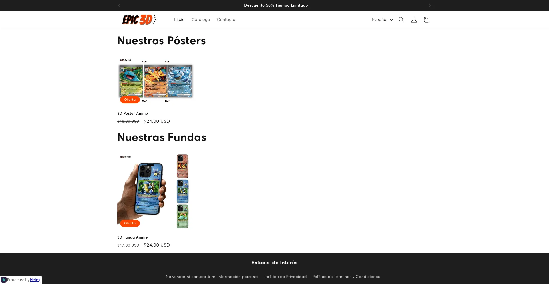 Website screenshot of Epix3d.store