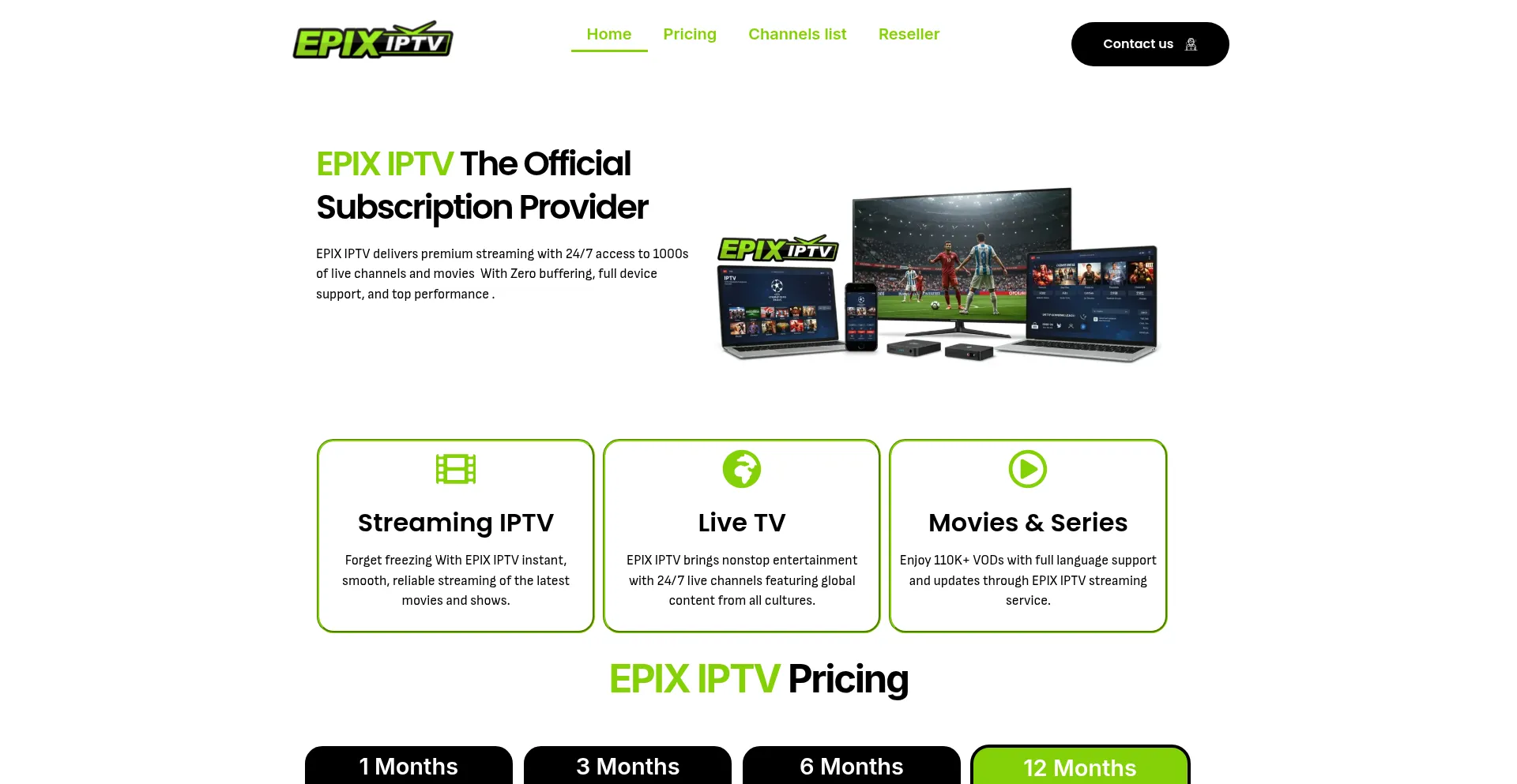 Website screenshot of Epixiptv.us