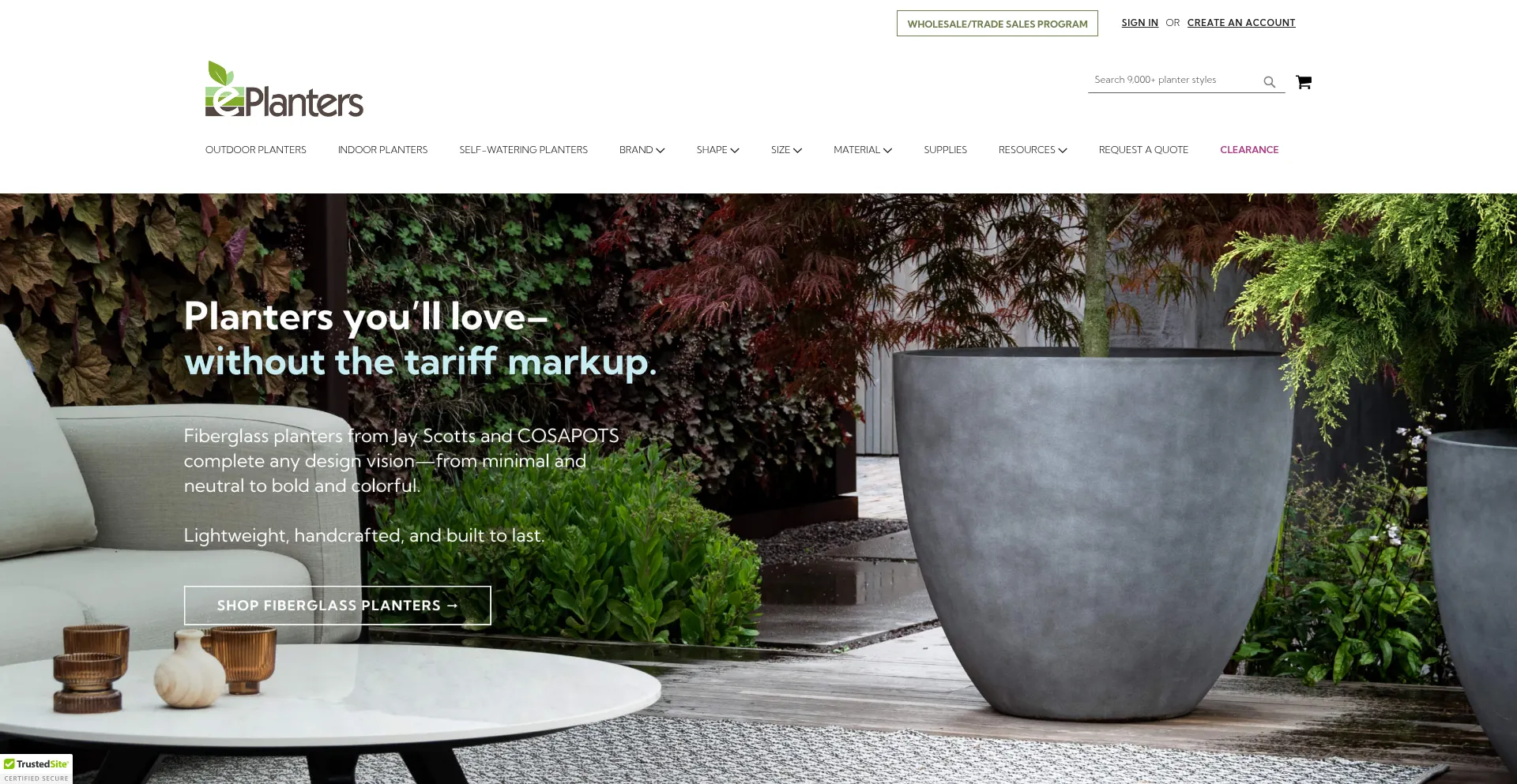 Website screenshot of Eplanters.com
