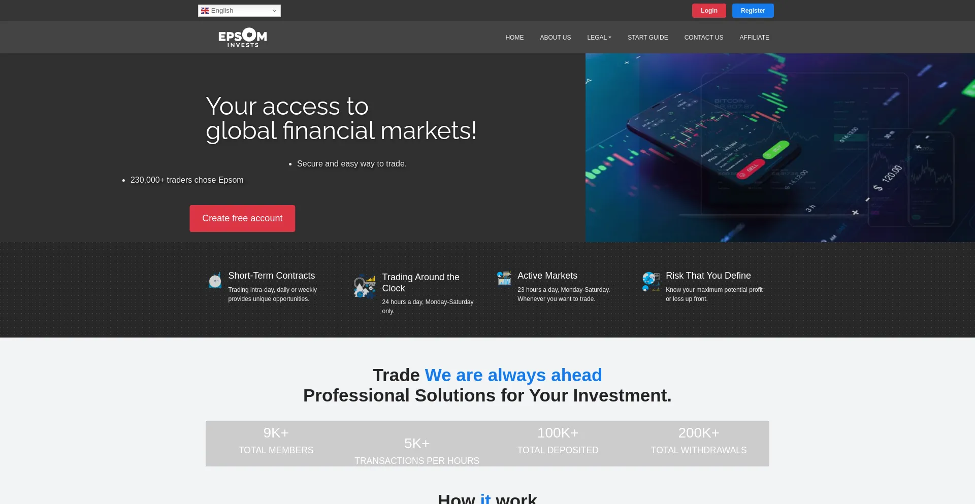 Website screenshot of Epsom-invests.com