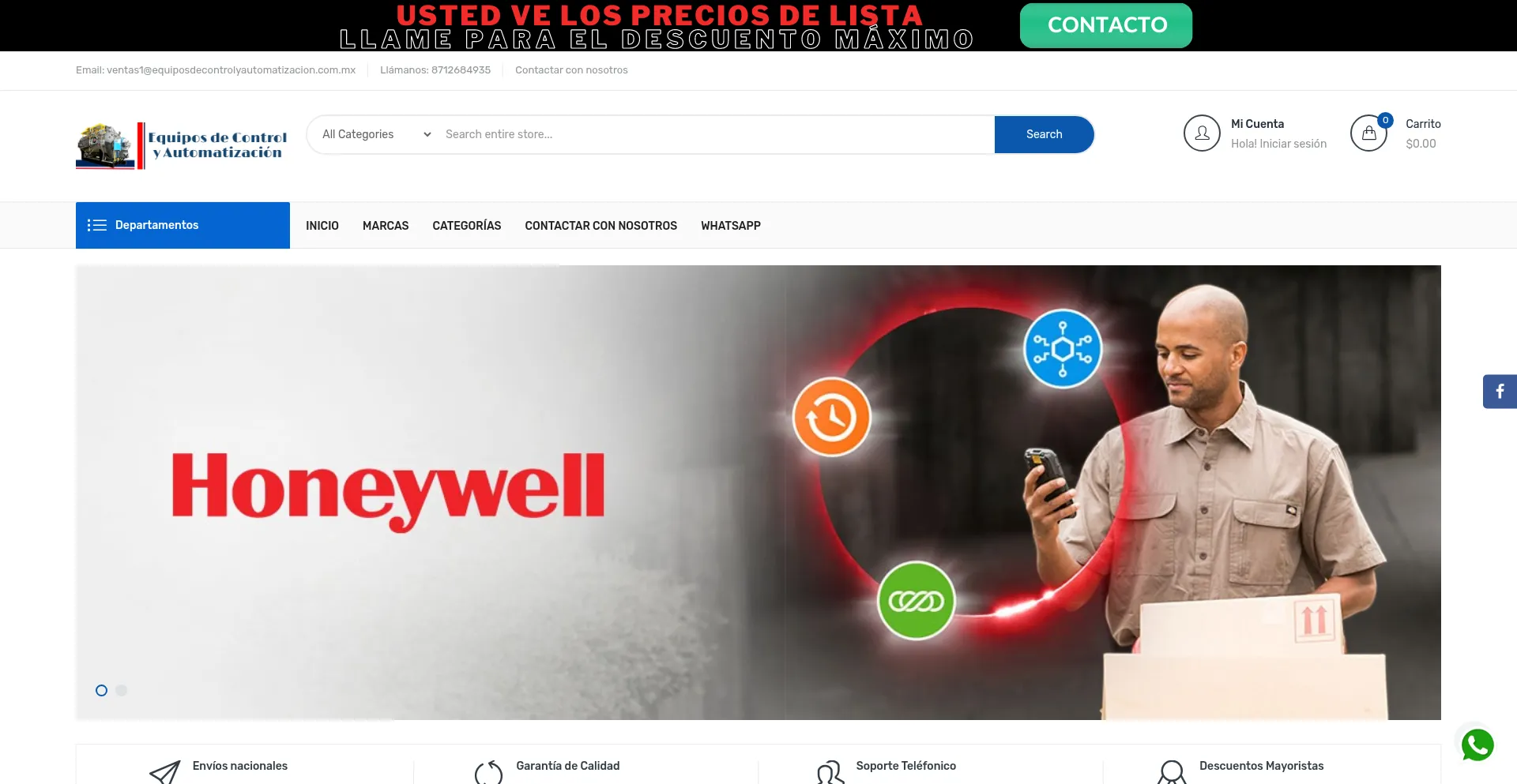Website screenshot of Equiposdecontrolyautomatizacion.com.mx