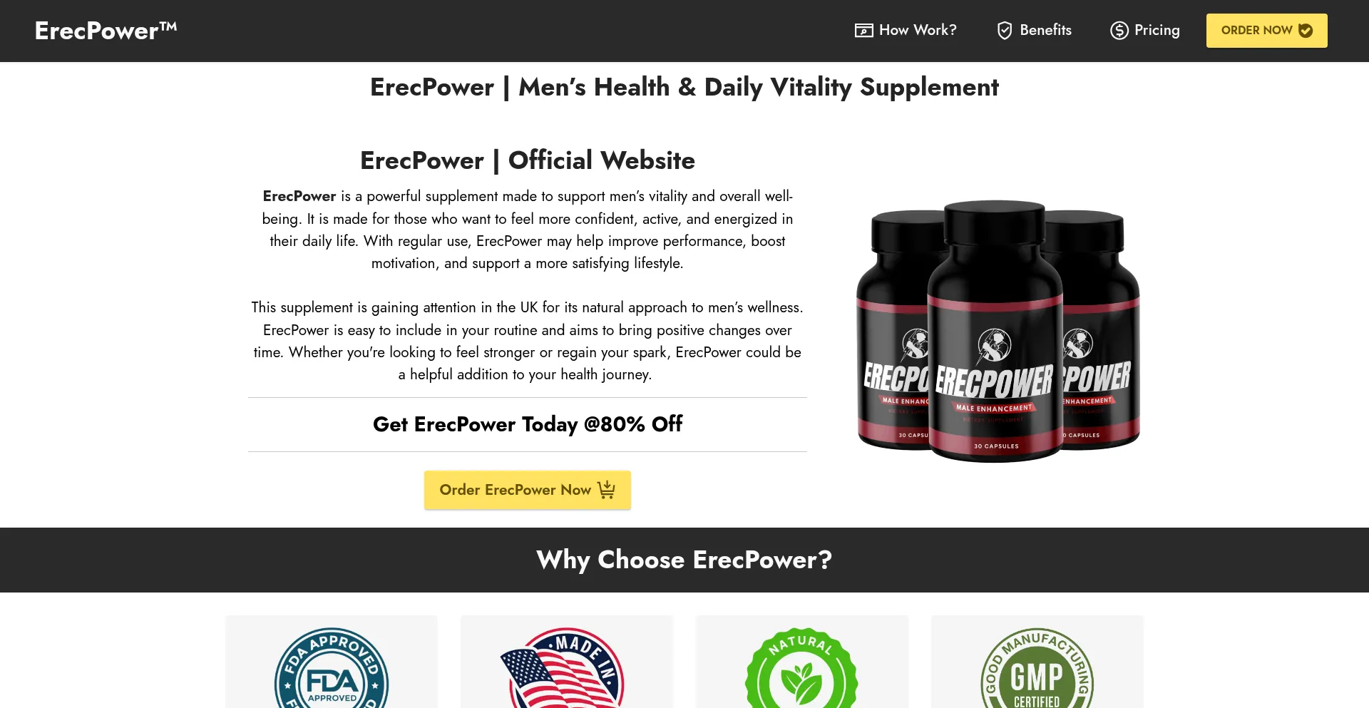 Website screenshot of Erecpower.co.uk