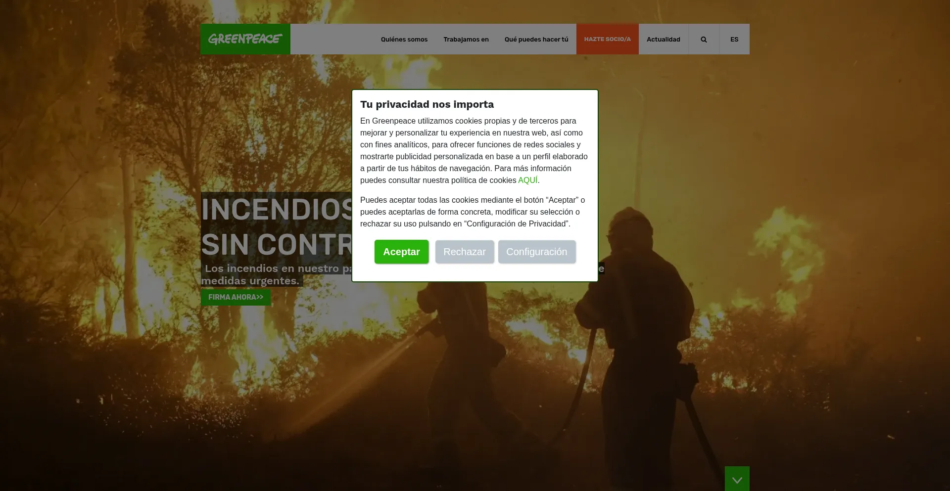 Website screenshot of Es.greenpeace.org