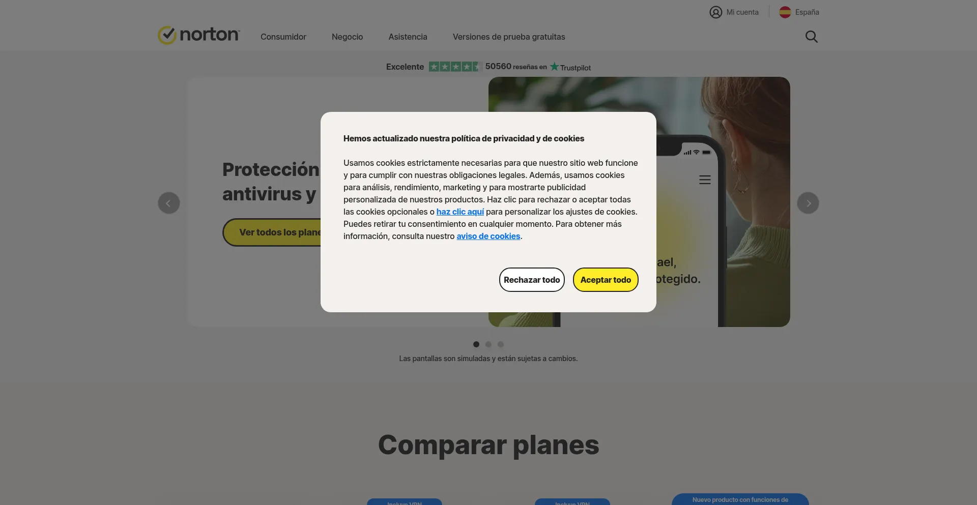 Website screenshot of Es.norton.com