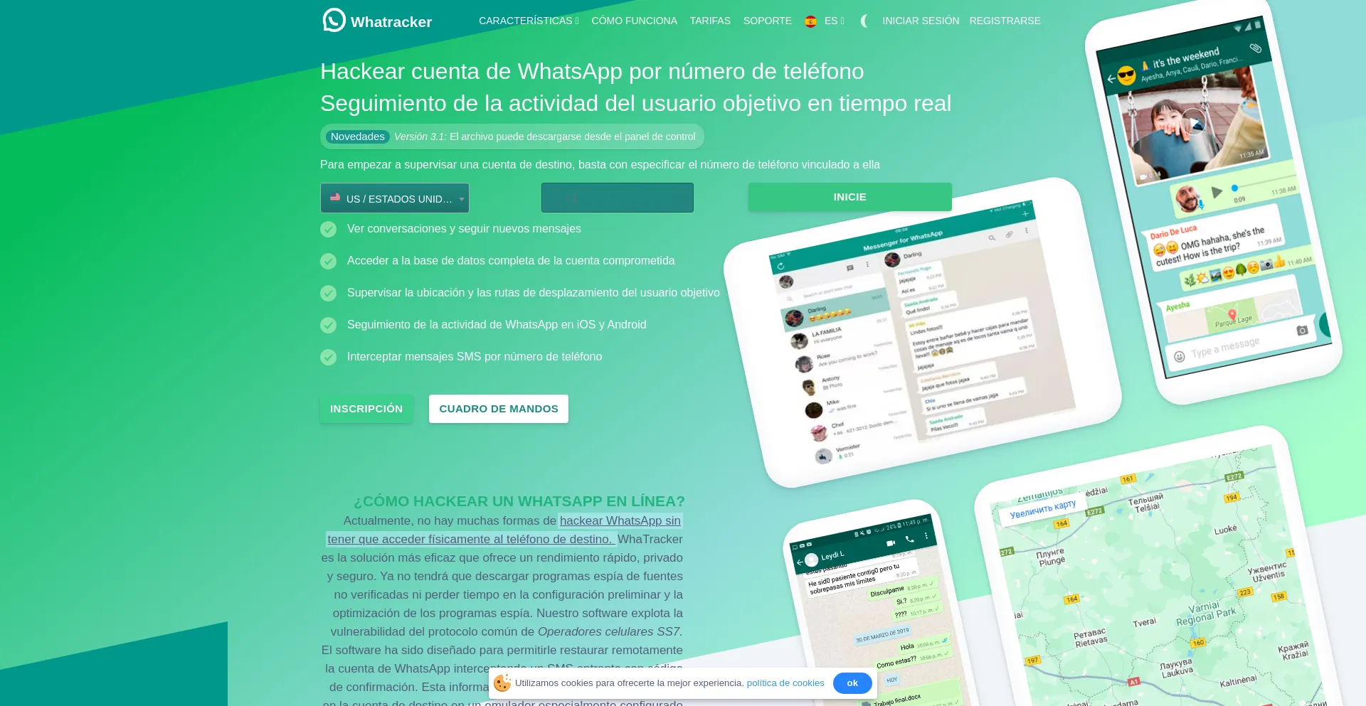 Website screenshot of Es.whatracker.com