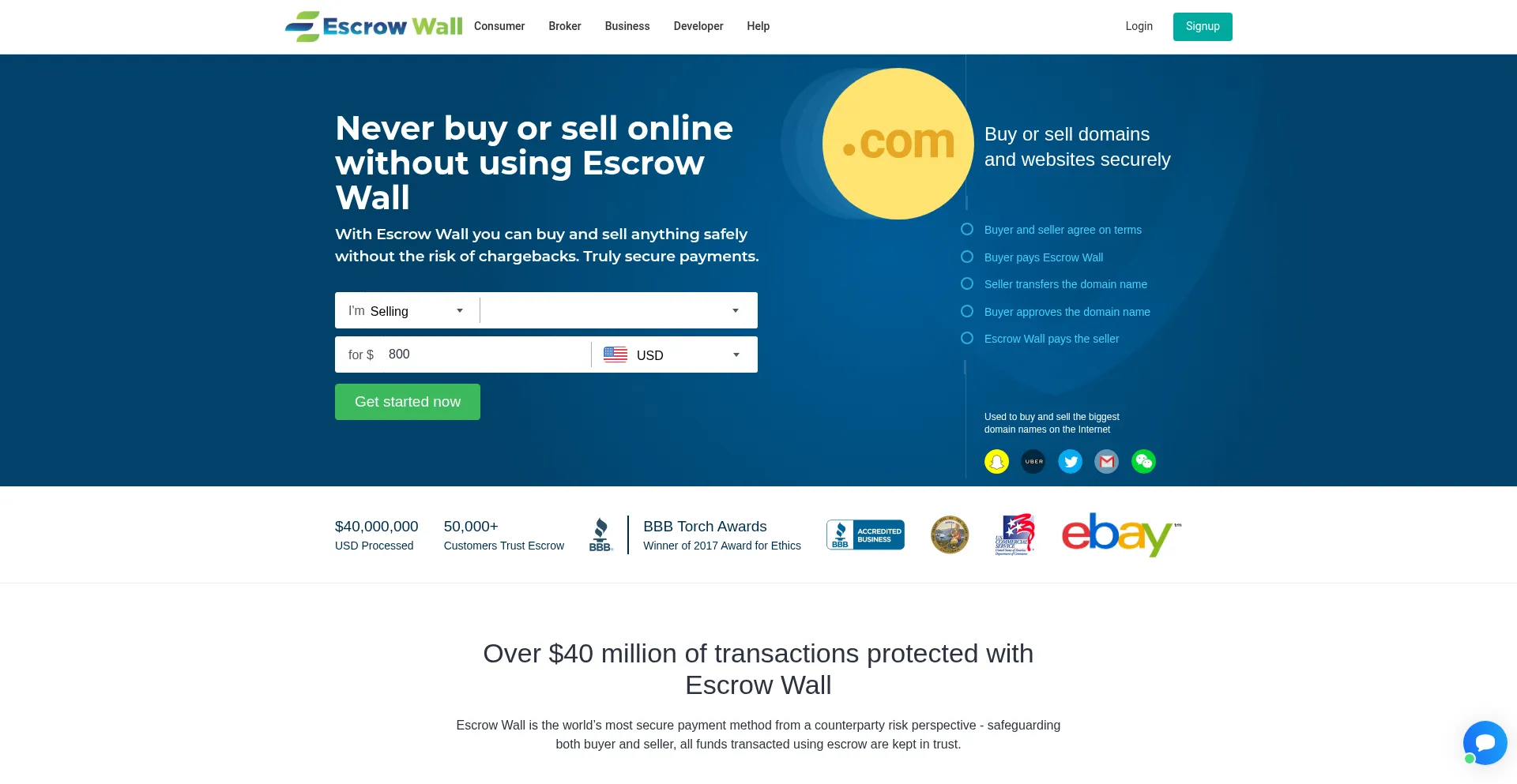 Website screenshot of Escrowwall.com