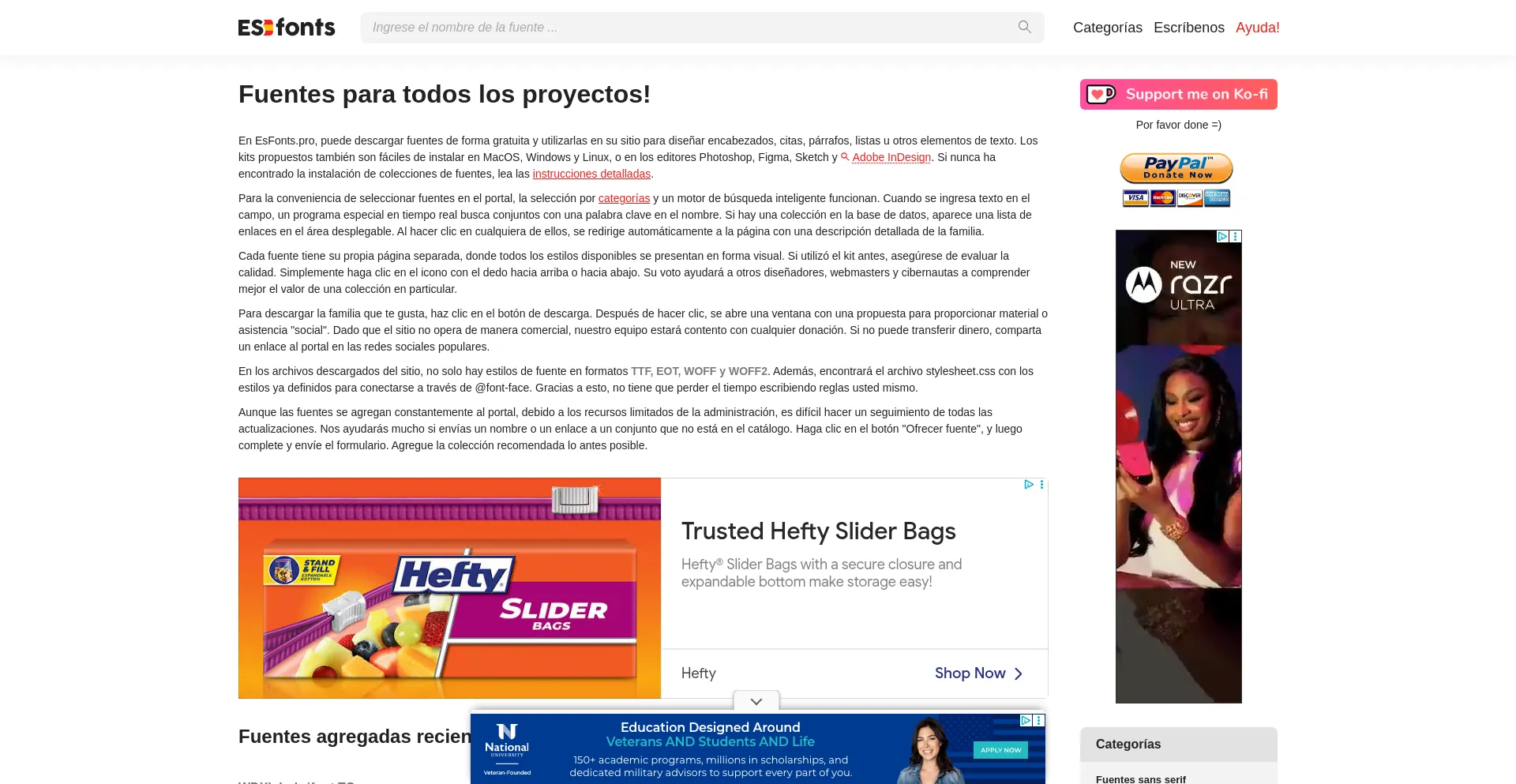 Website screenshot of Esfonts.pro