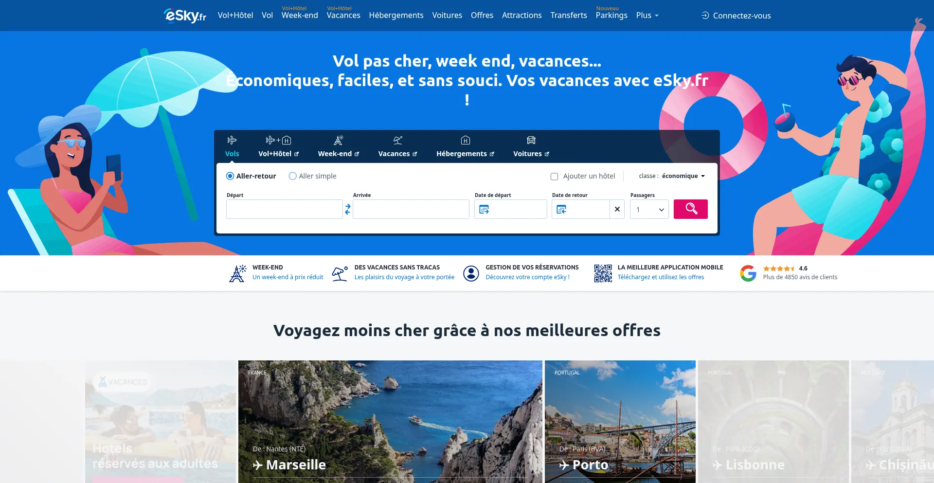 Website screenshot of Esky.fr
