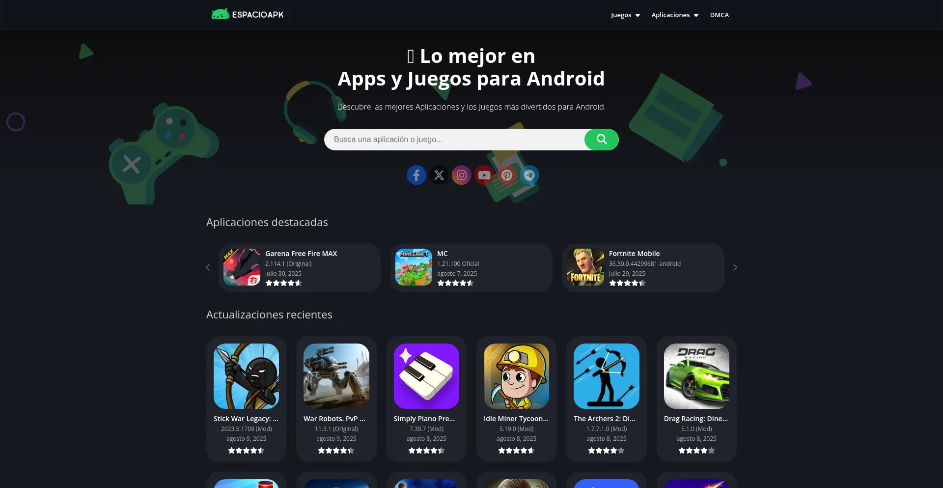 Website screenshot of Espacioapk.com